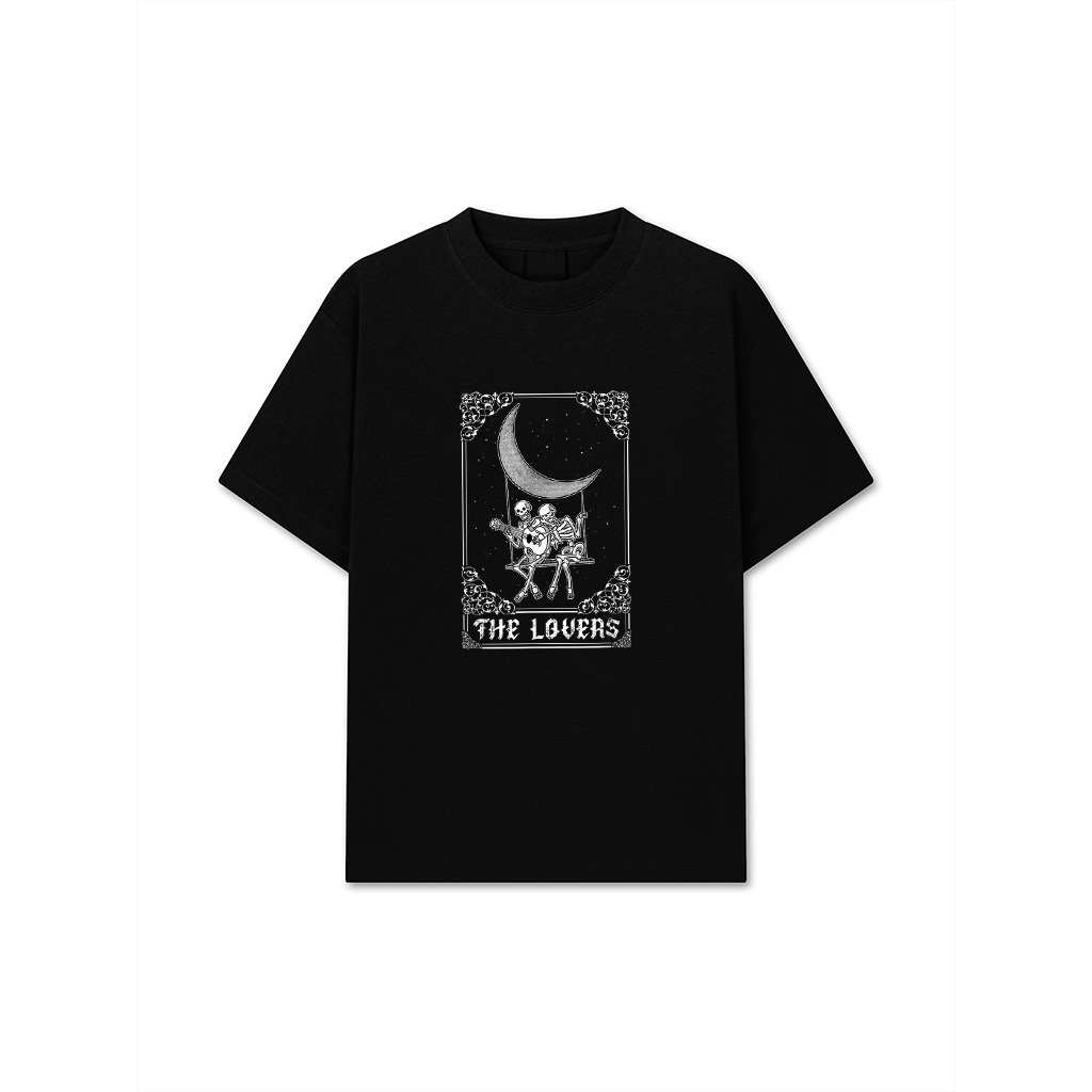 The Lovers Vintage Tarot Card Gothic Halloween Skeleton Moon T-Shirt