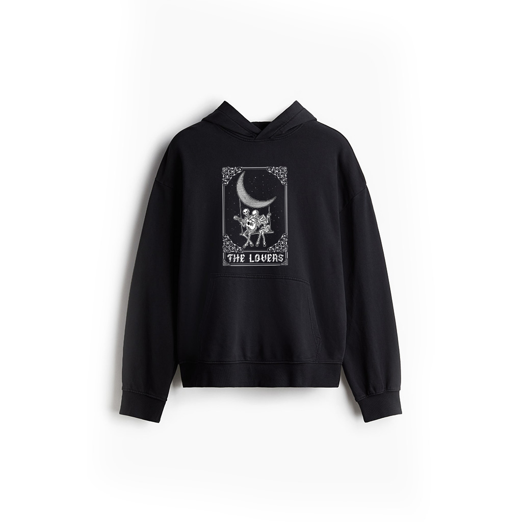 The Lovers Vintage Tarot Card Gothic Halloween Skeleton Moon Hoodie