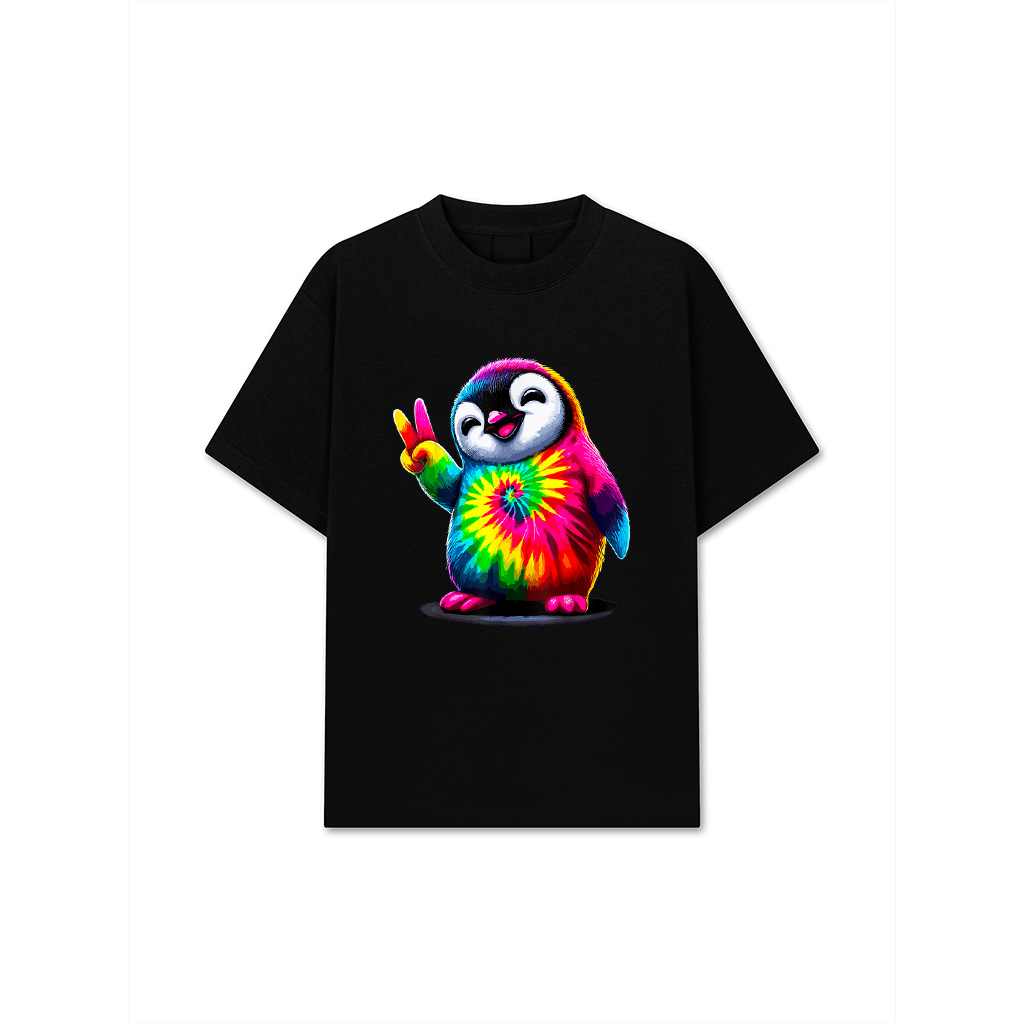 Tie Dye Penguin Hippie Peace Sign T-Shirt