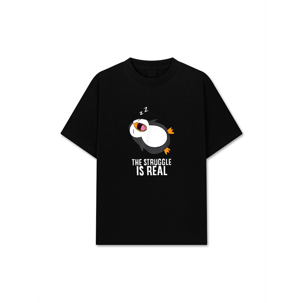 Tired Penguin Pyjama Lazy Penguin The Struggle Is Real T-Shirt