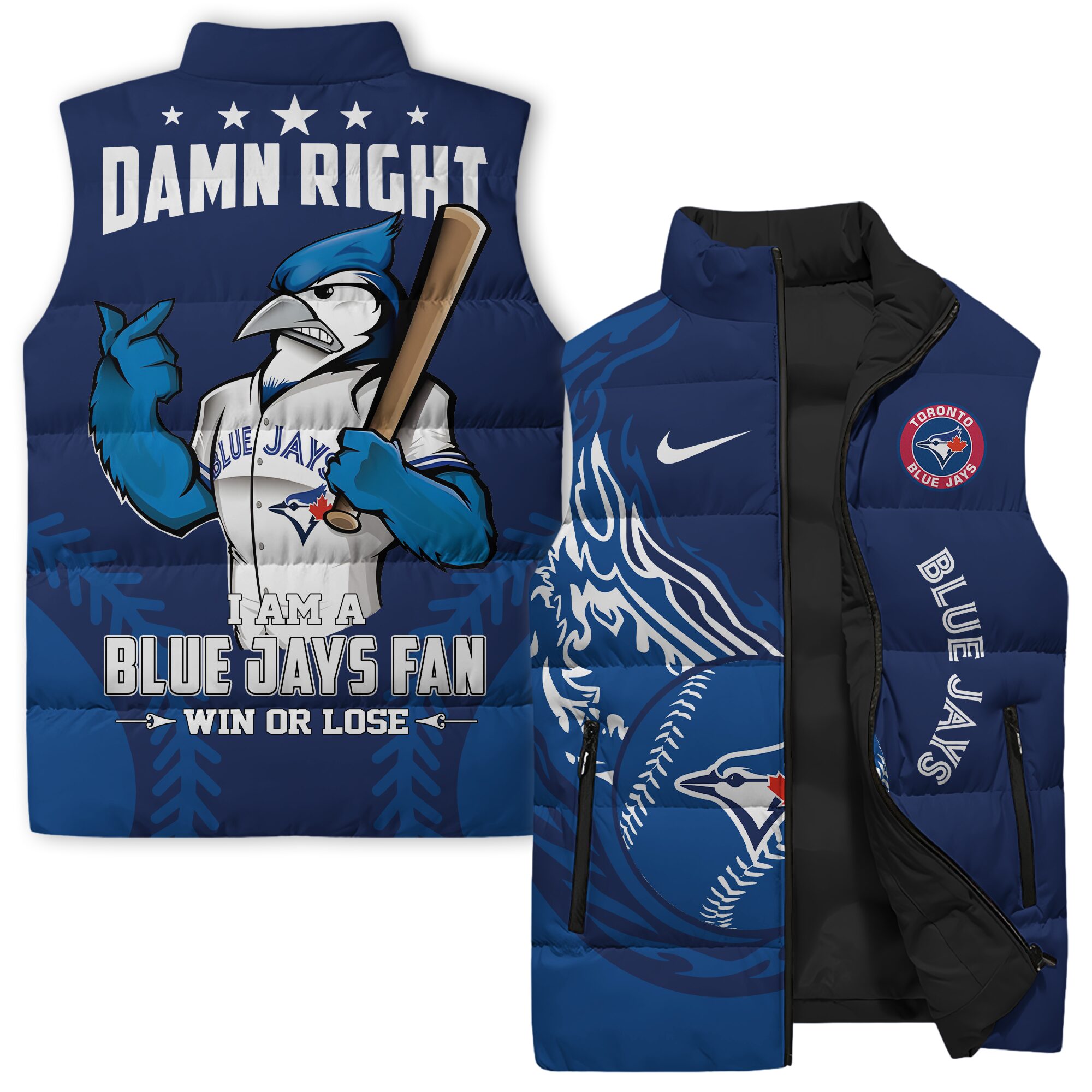 Toronto Blue Jays MLB Style Sleeveless Puffer Jacket For Fans