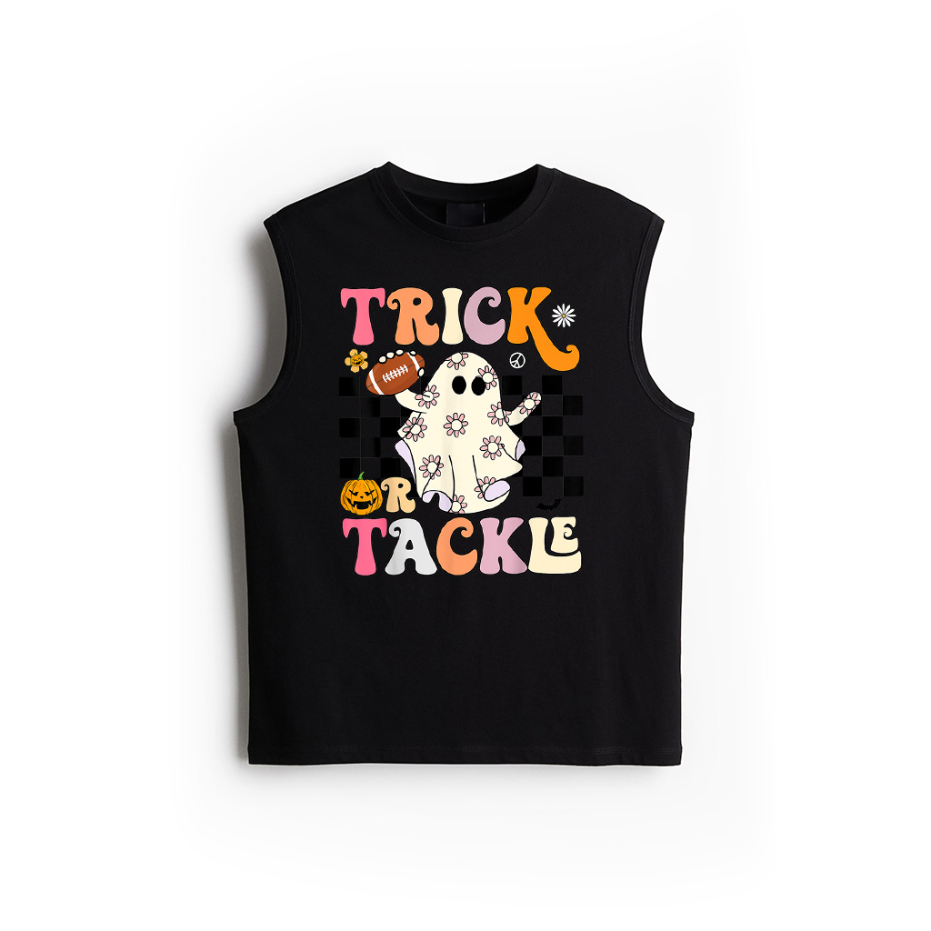 Trick Or Tackle Football Gifts Retro Ghost Vintage Halloween Tank Top