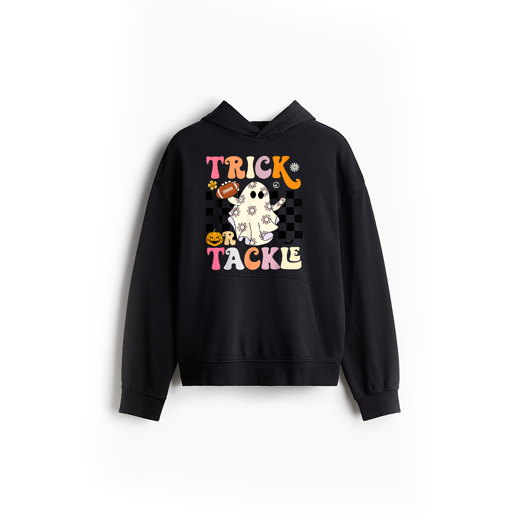 Trick Or Tackle Football Gifts Retro Ghost Vintage Halloween Hoodie