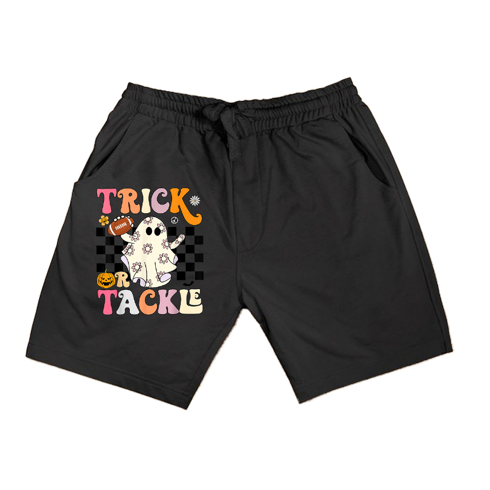 Trick Or Tackle Football Gifts Retro Ghost Vintage Halloween Shorts