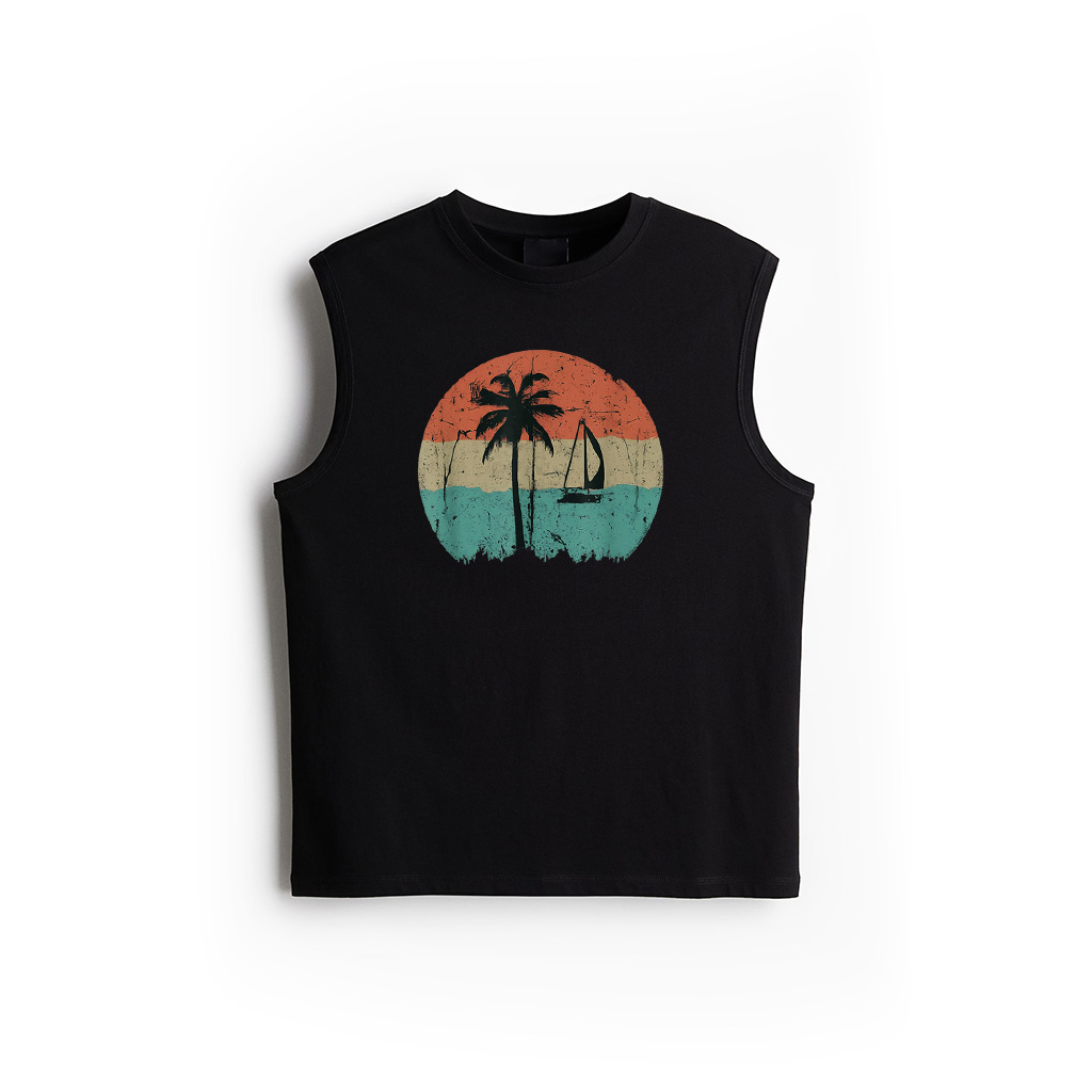 Tropical Beach Palm Trees Vintage Retro 70S 80S Nautical Tank Top