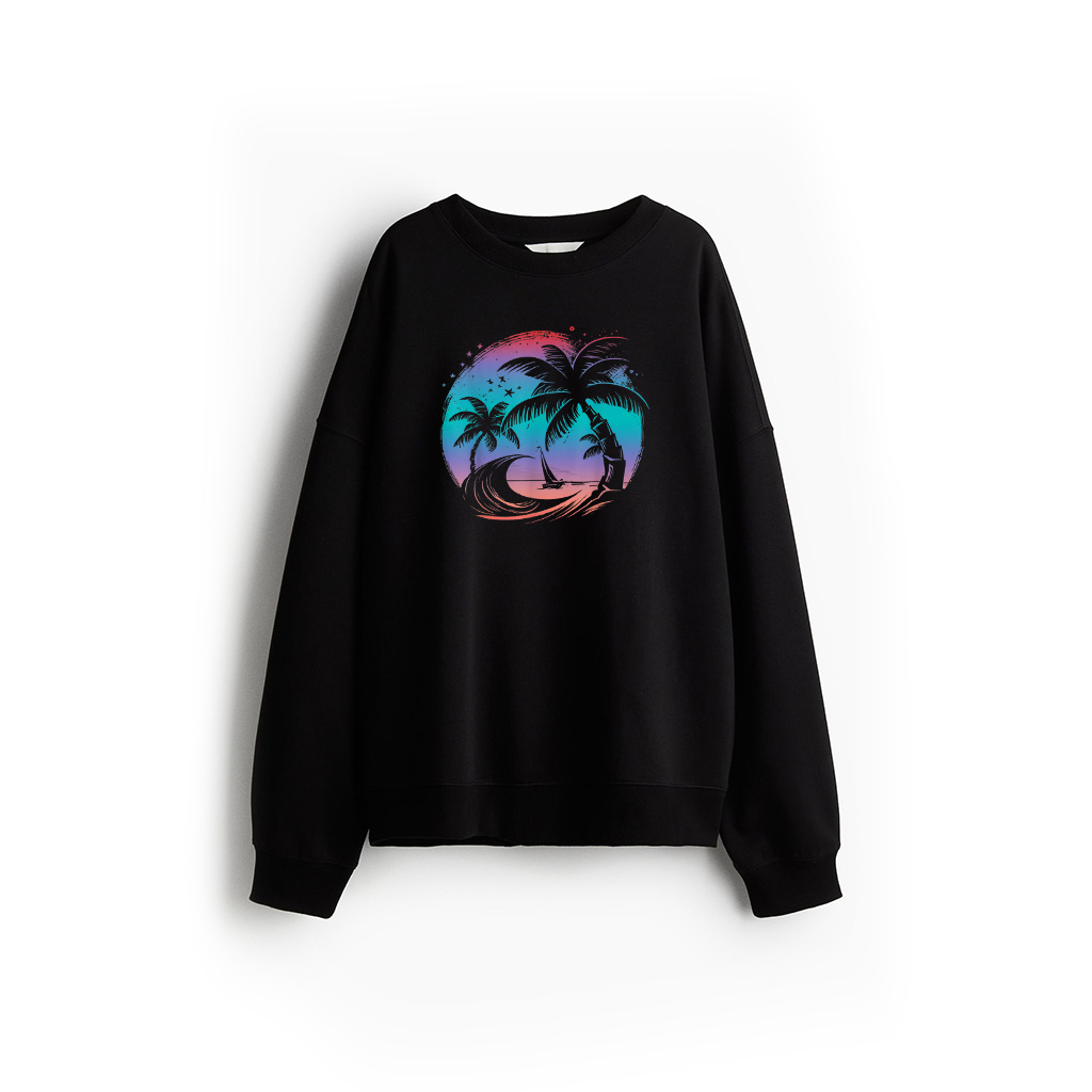 Tropical Palm Trees With Sailboat Beach Island Sunset Sweatshirt