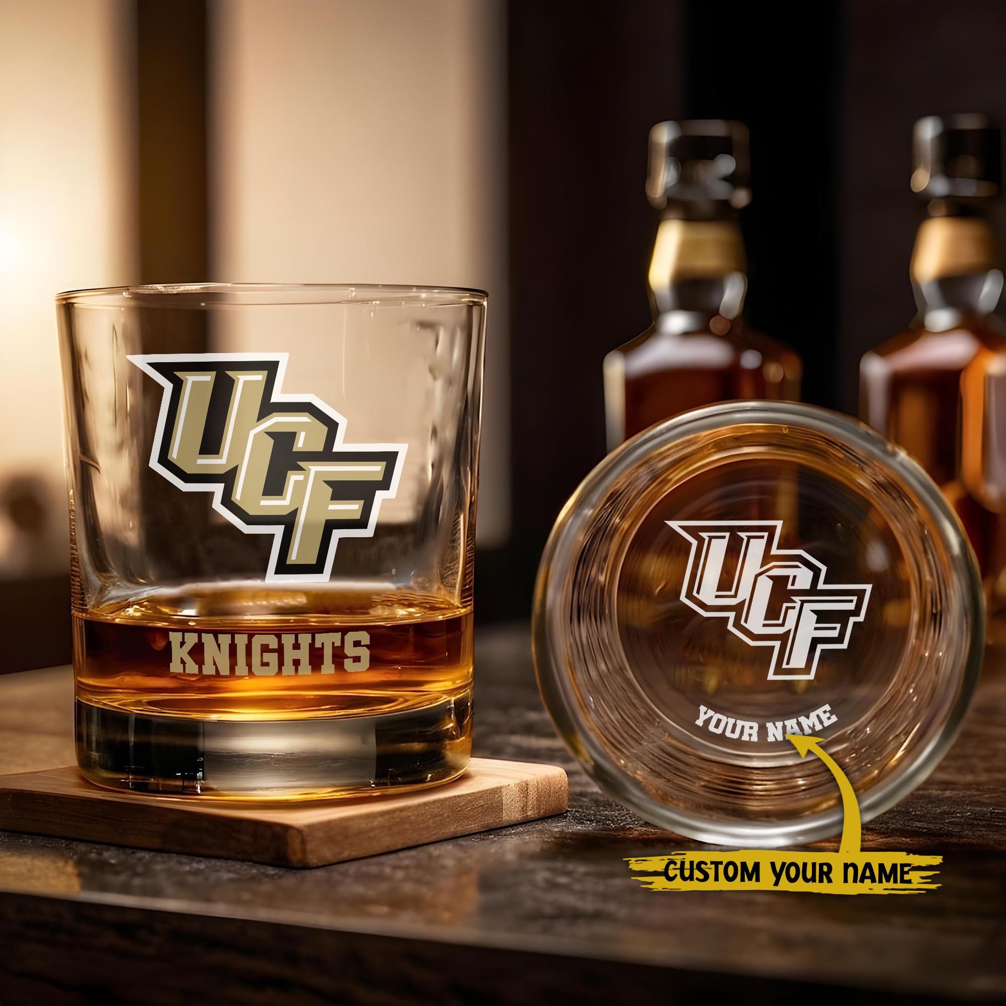 UCF Knights Engraved Whiskey Glass Custom Your Name, Groomsman 11Oz Whiskey Glass, Football Gift, Gifts For Dad