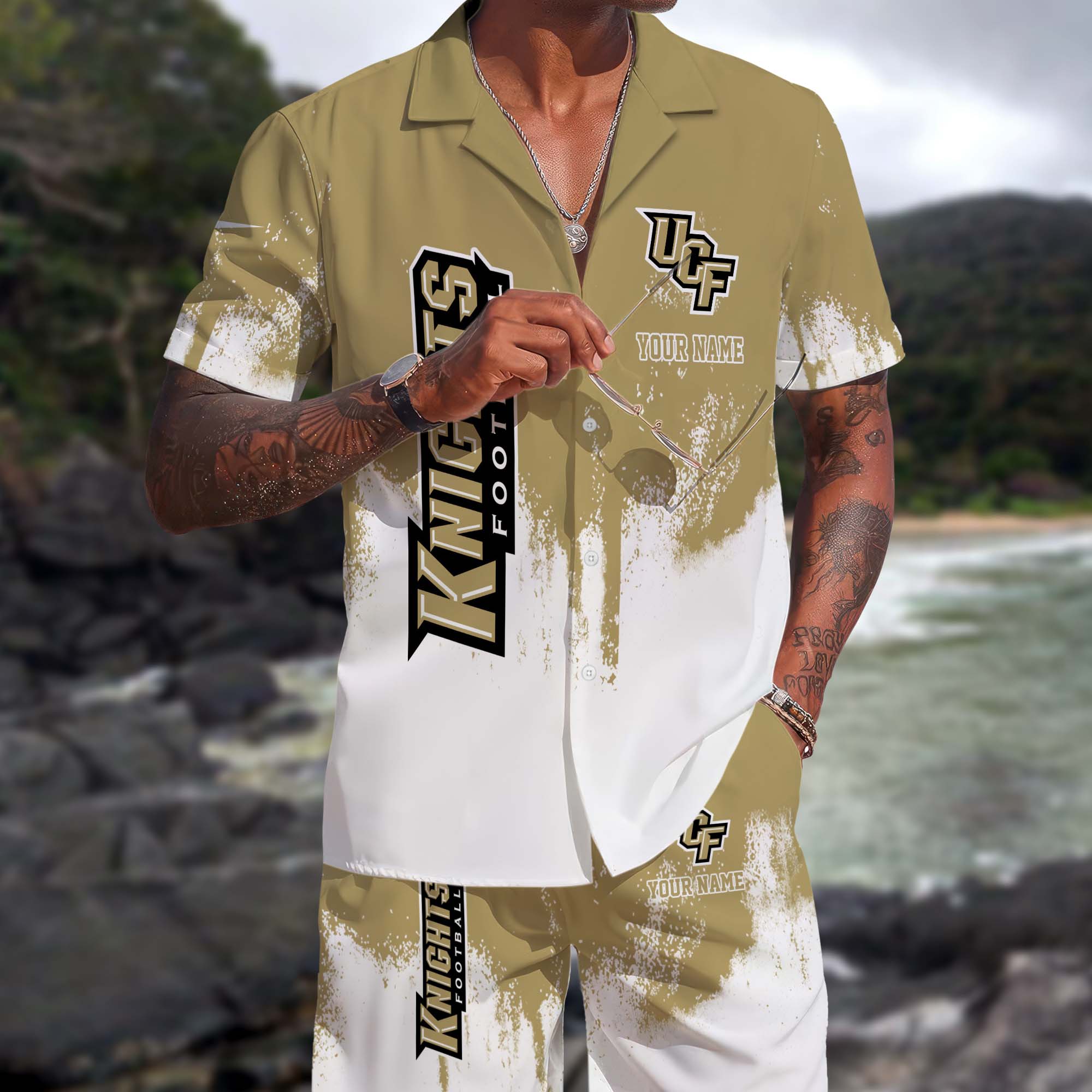 UCF Knights Hawaiian Shorts Set Custom You Name, Sports Shorts, Gifts For Fan