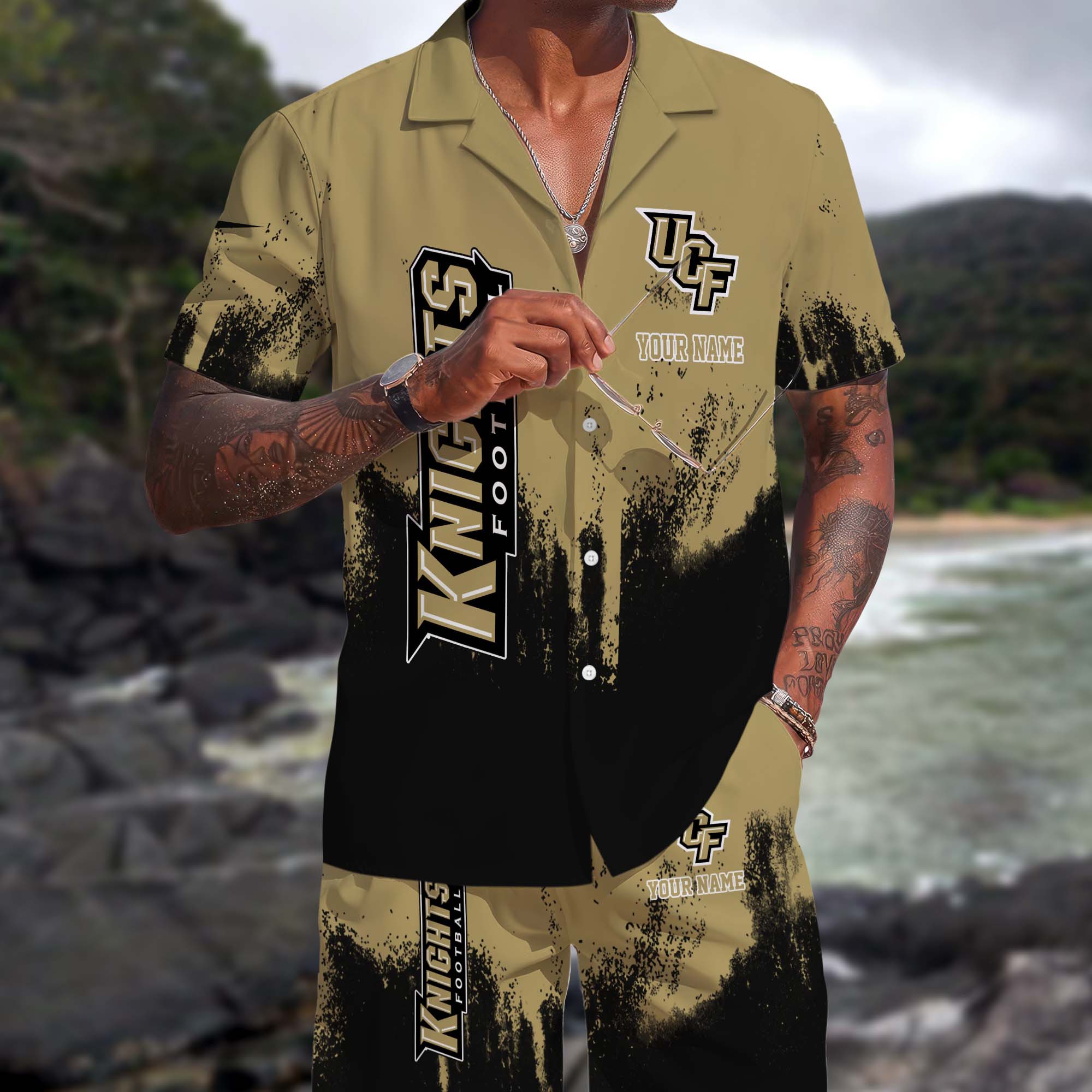 UCF Knights Hawaiian Shorts Set Custom You Name, Sports Shorts, Gifts For Fan