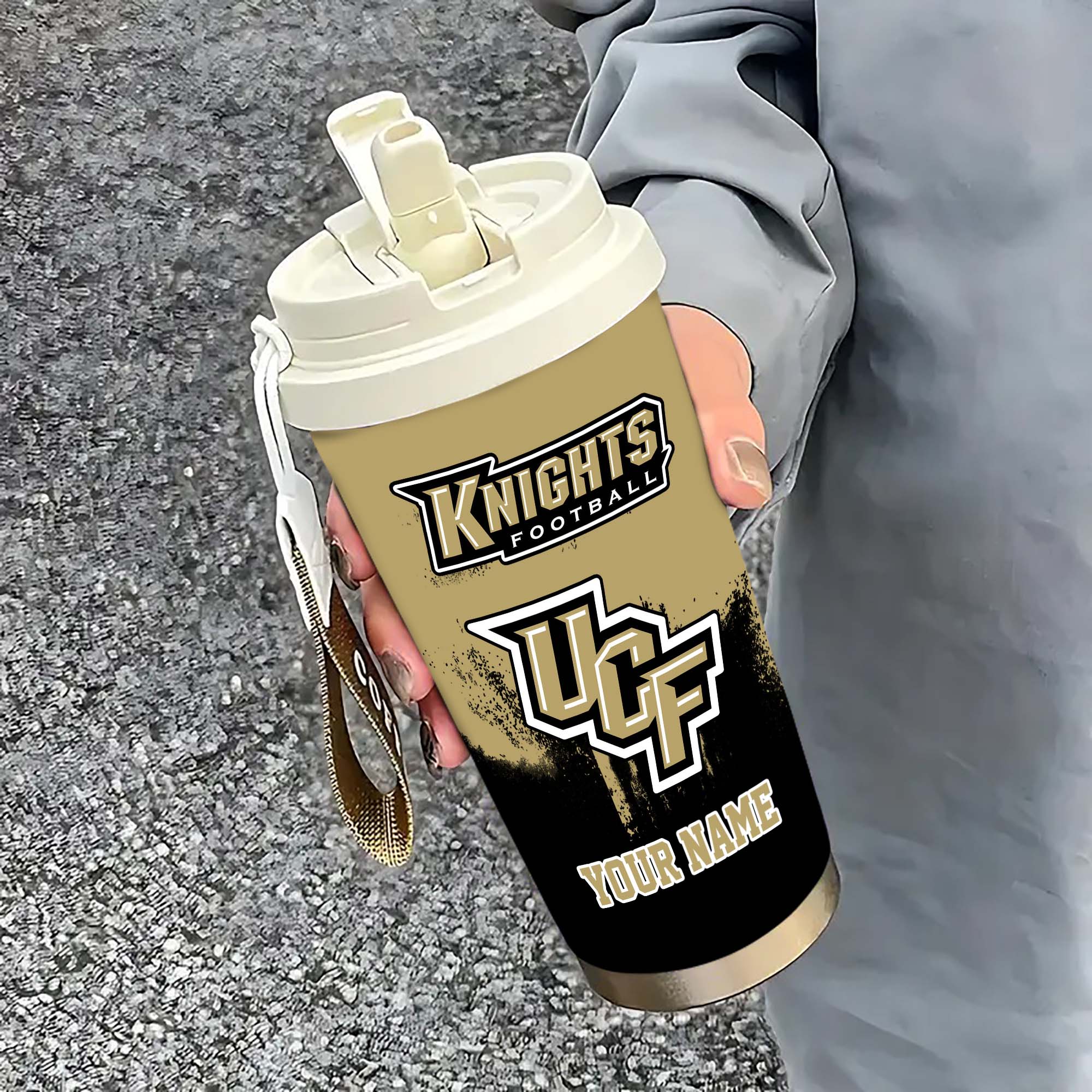 UCF Knights Insulated Coffee Mug With Straw And Lid, Portable Coffee Travel Mug For Car, Fan Gifts