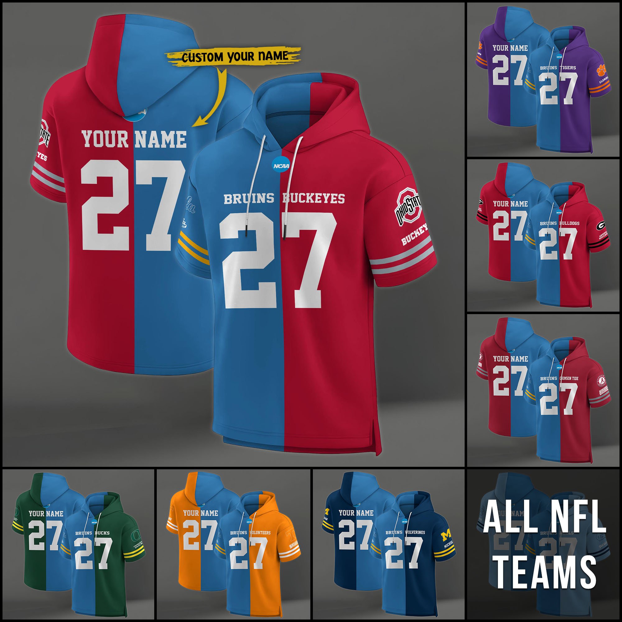 UCLA Bruins House Divided Hoodie Custom Name, Number And Team, Hoodie For Football Fans