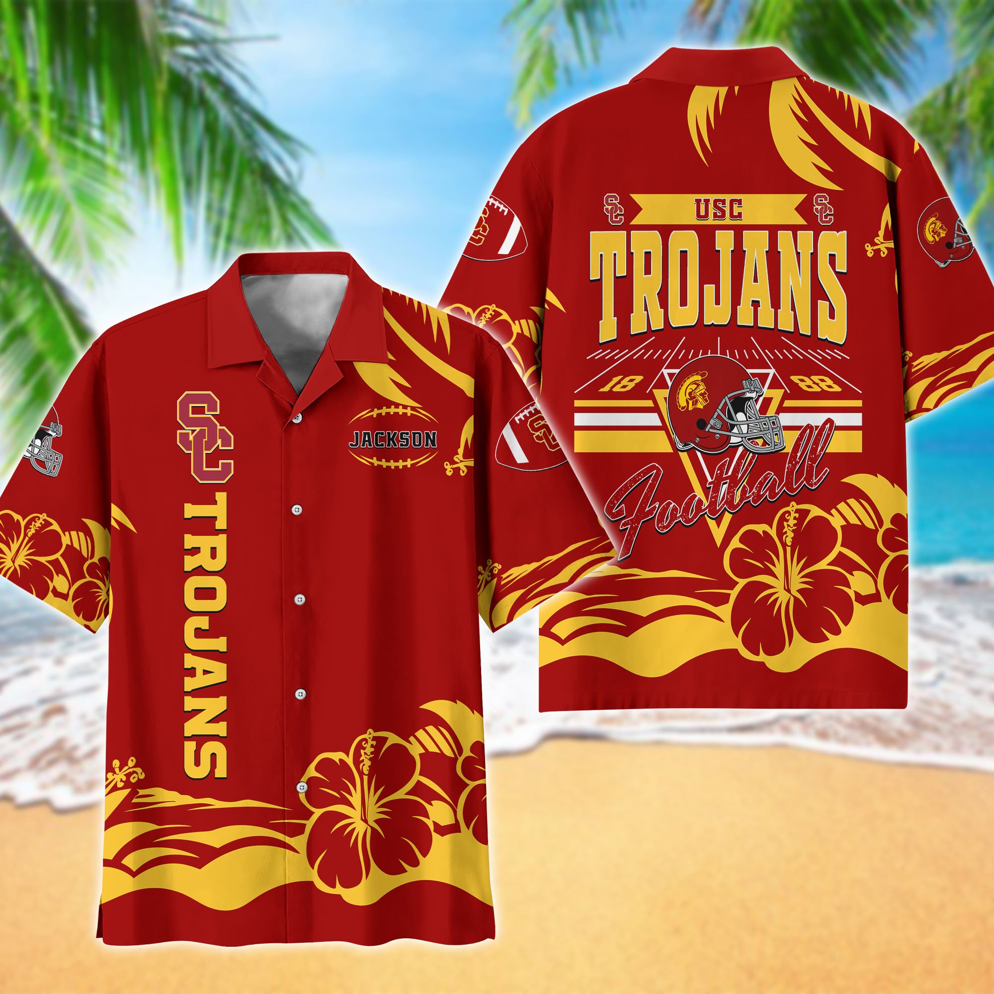 USC Trojans Hawaiian Shirt Personalized Your Name, Sports Gifts For Fans, Sport Team Hawaii Shirt, Sports Lover Gifts