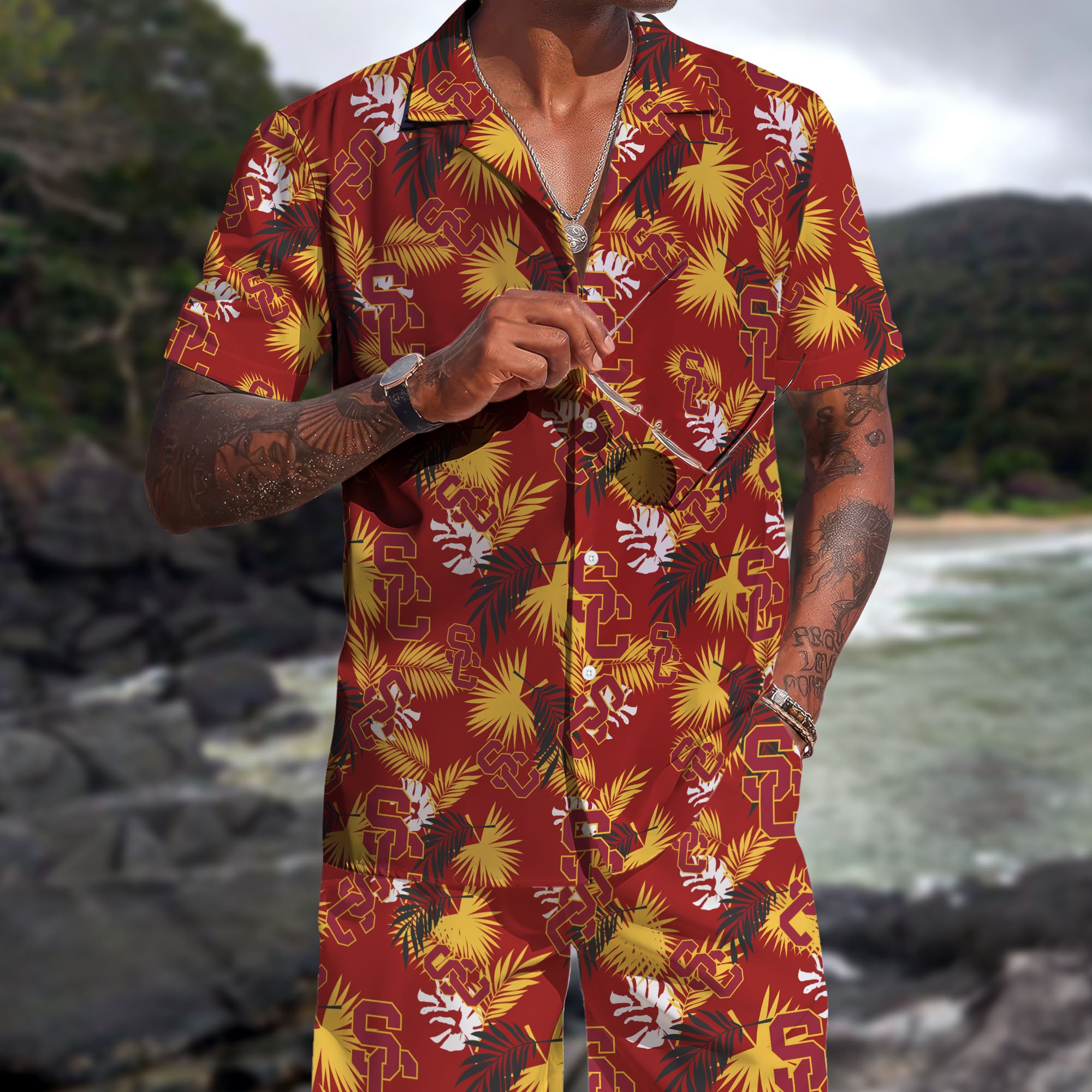 USC Trojans Hawaiian Shorts Set 2025 Version, Hawaiian Shirts, Sports Shorts, Gifts For Fan