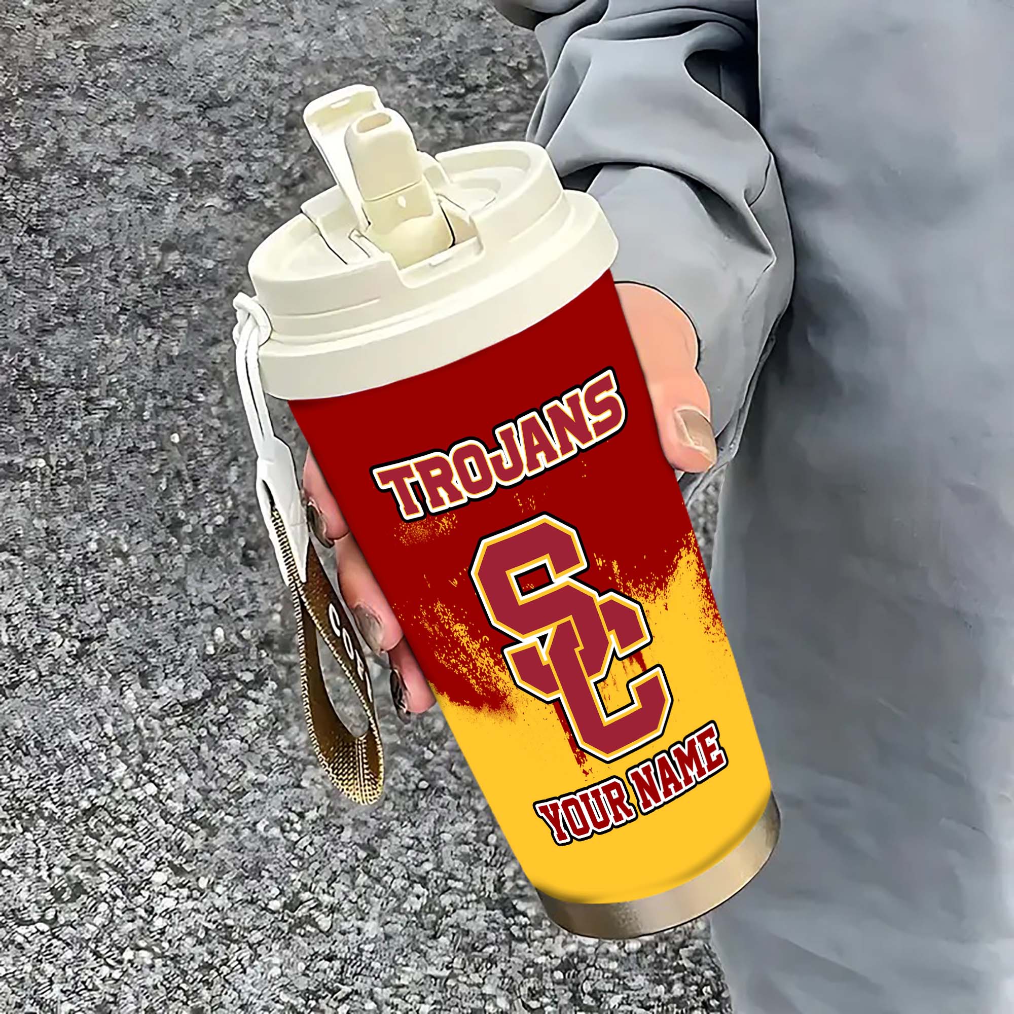 USC Trojans Insulated Coffee Mug With Straw And Lid, Portable Coffee Travel Mug For Car, Fan Gifts