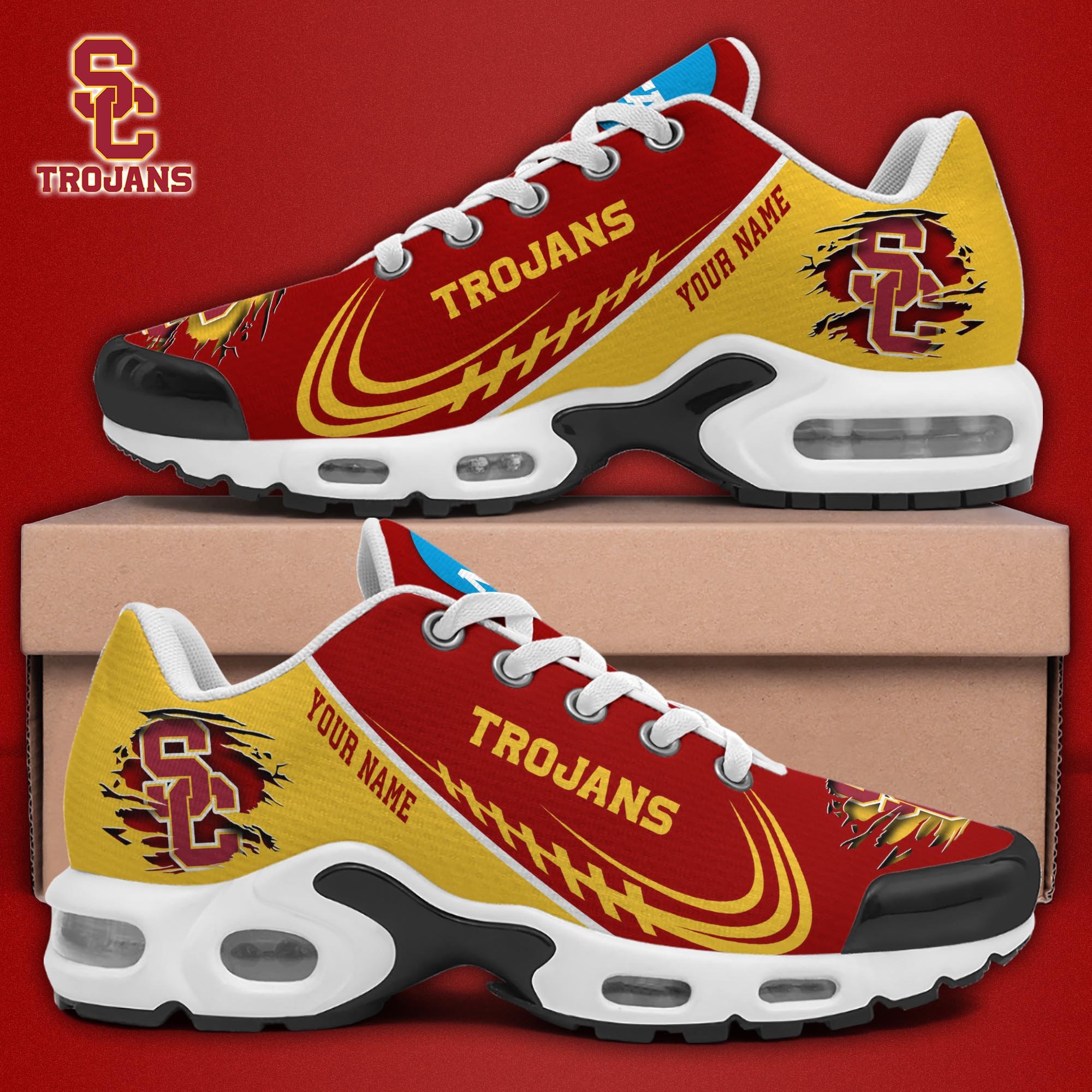 USC Trojans TN Shoes 2025 Version Custom Name, Sport Shoes For Fan, Fan Gifts
