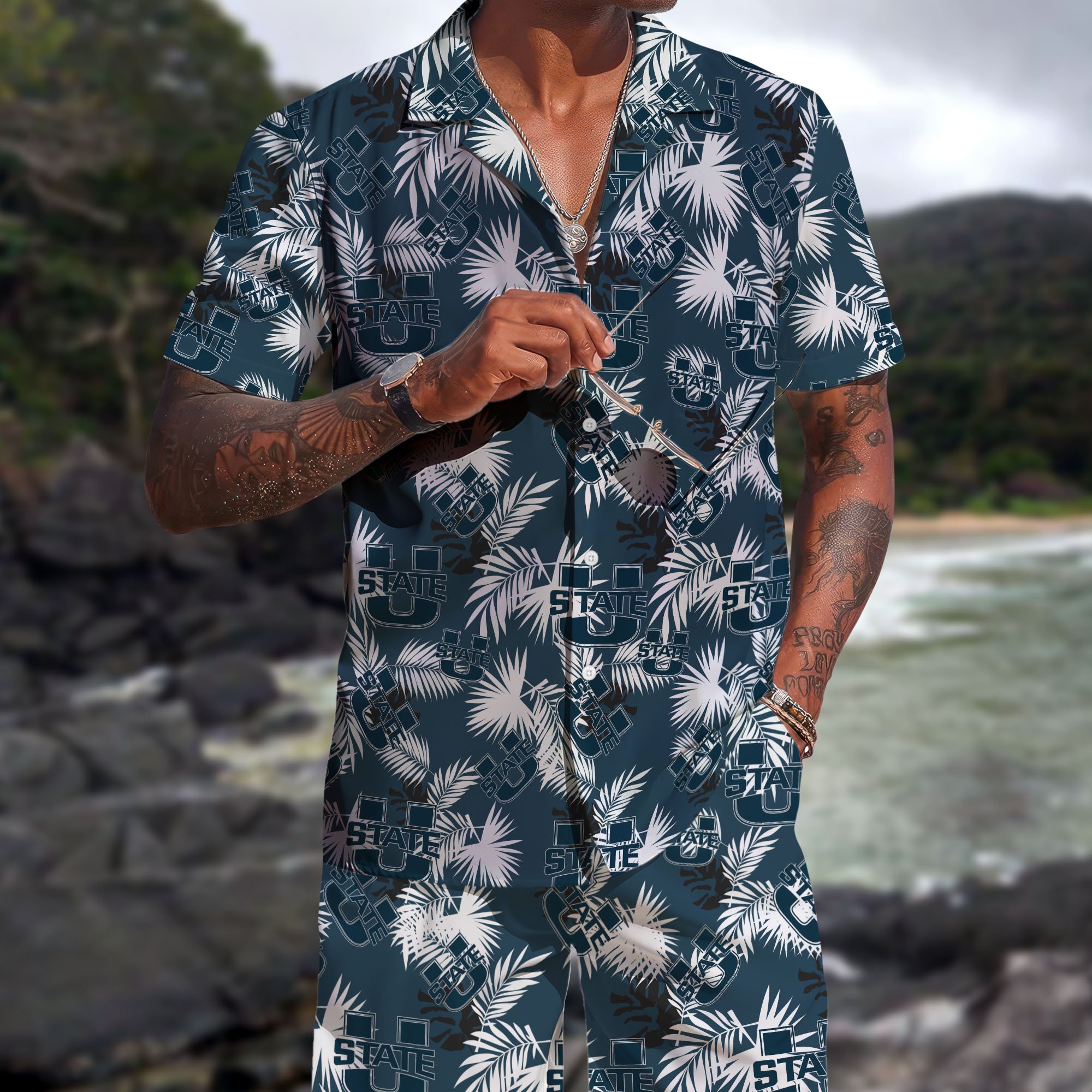 Utah State Aggies Hawaiian Shorts Set 2025 Version, Hawaiian Shirts, Sports Shorts, Gifts For Fan