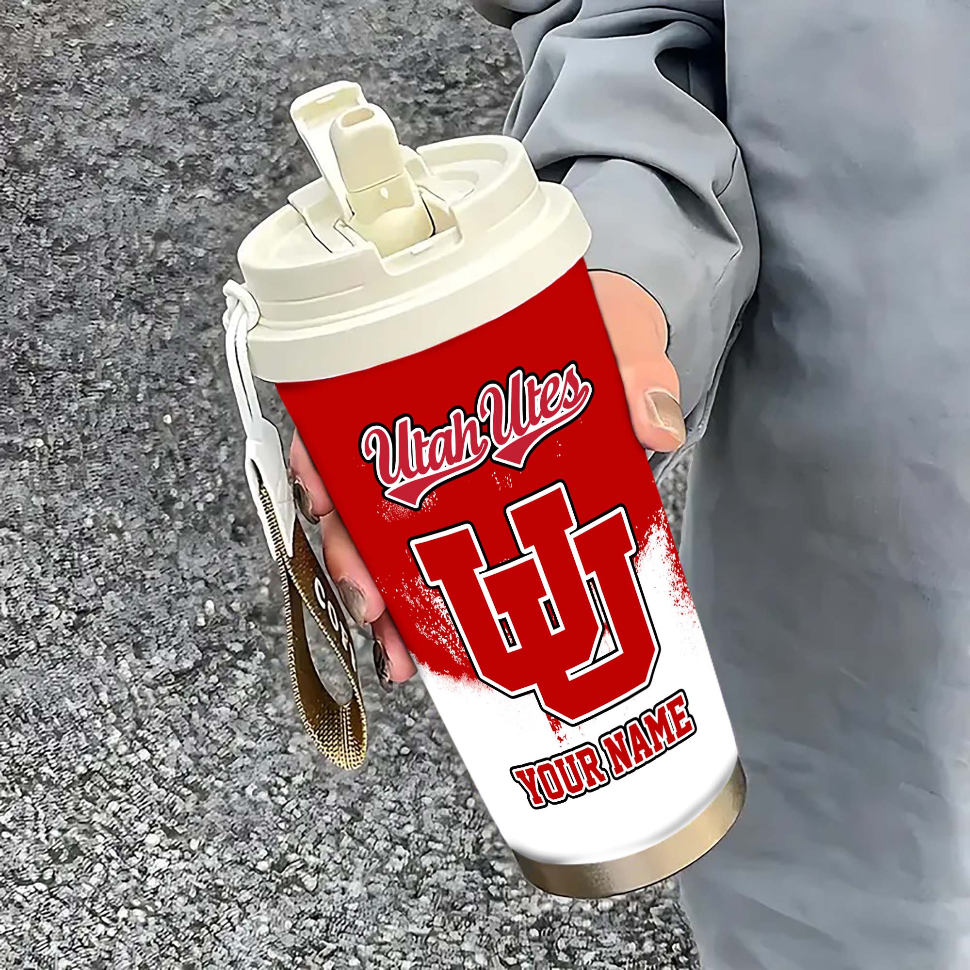 Utah Utes Insulated Coffee Mug With Straw And Lid, Portable Coffee Travel Mug For Car, Fan Gifts