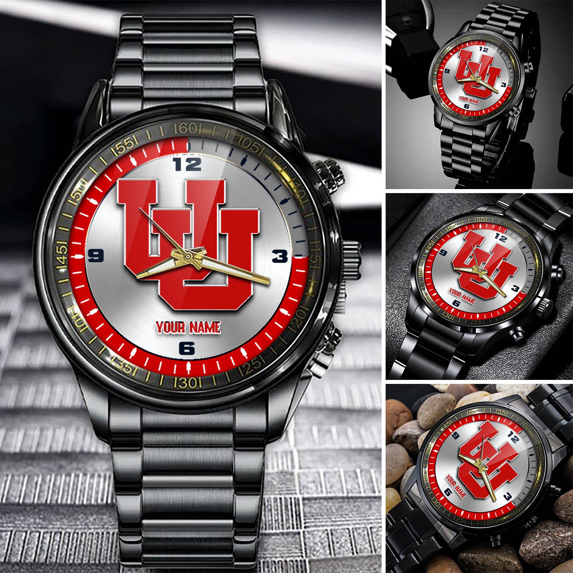 Utah Utes Team Black Fashion Watch 2025 Version Personalized Your Name, Watch For Fan , Football League Gifts 