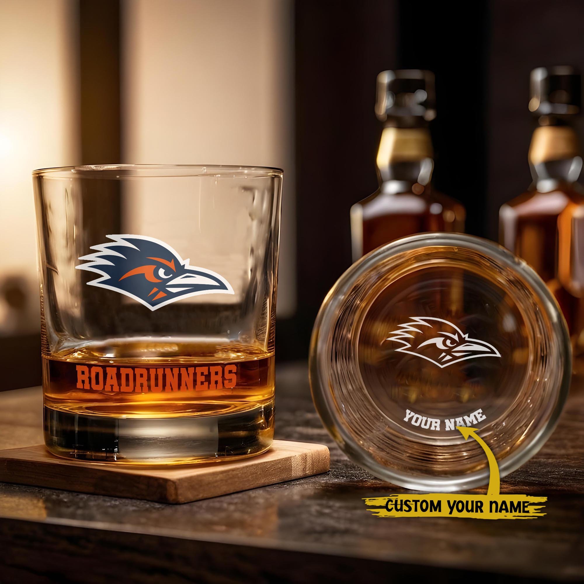 UTSA Roadrunners Engraved Whiskey Glass Custom Your Name, Groomsman 11Oz Whiskey Glass, Football Gift, Gifts For Dad