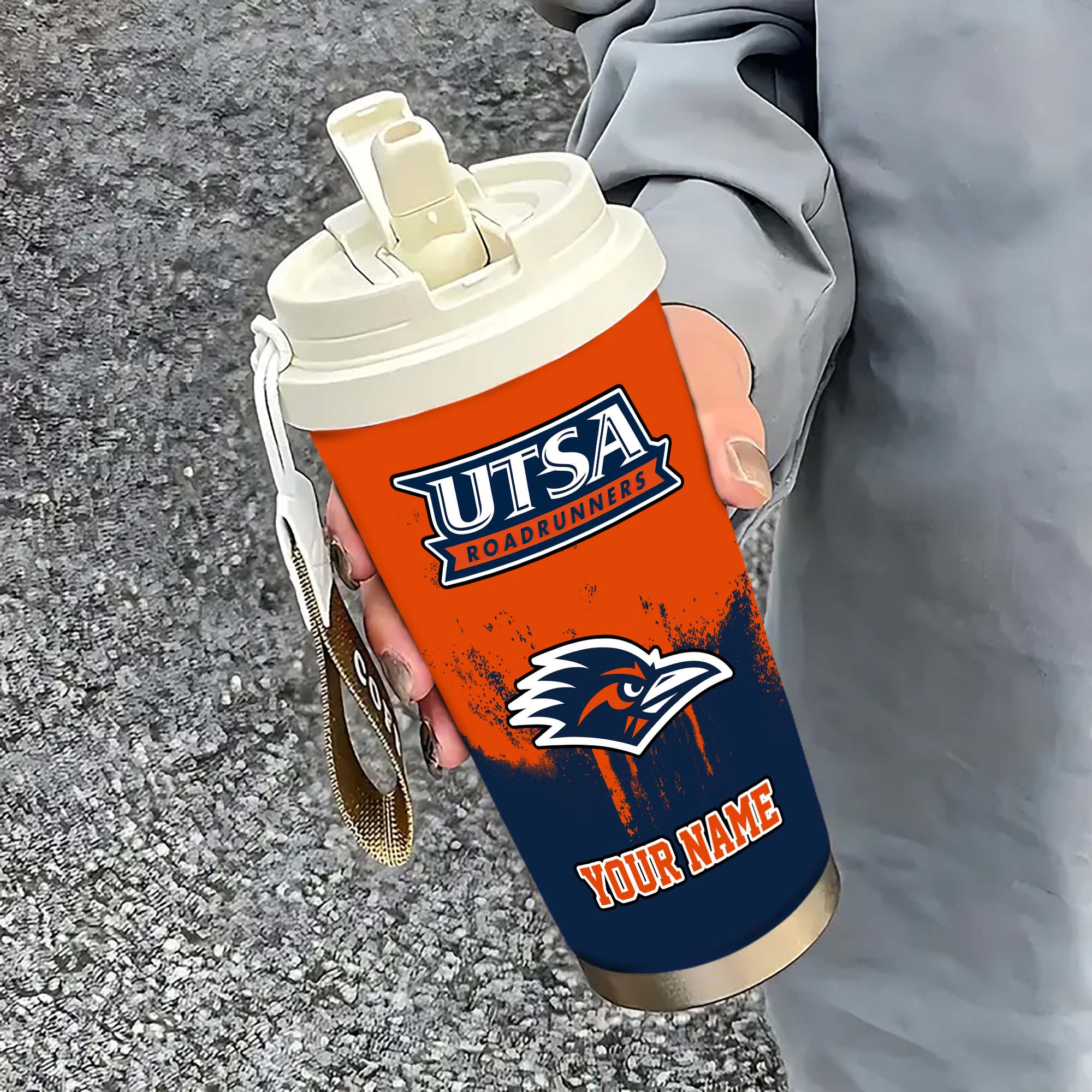 UTSA Roadrunners Insulated Coffee Mug With Straw And Lid, Portable Coffee Travel Mug For Car, Fan Gifts