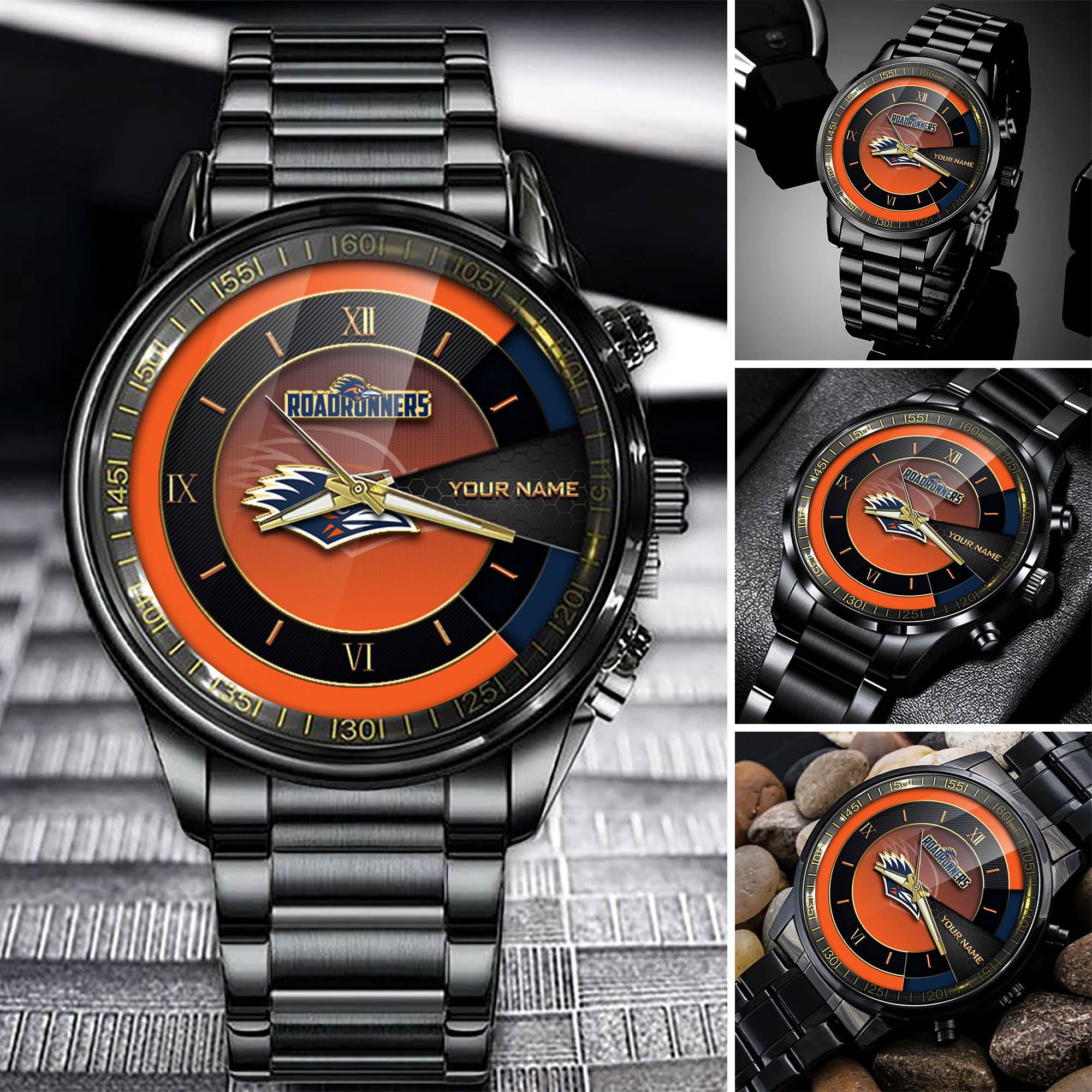 UTSA Roadrunners Team Black Fashion Watch 2025 Version Custom Your Name, Black Fashion Watch For Sport Fan 