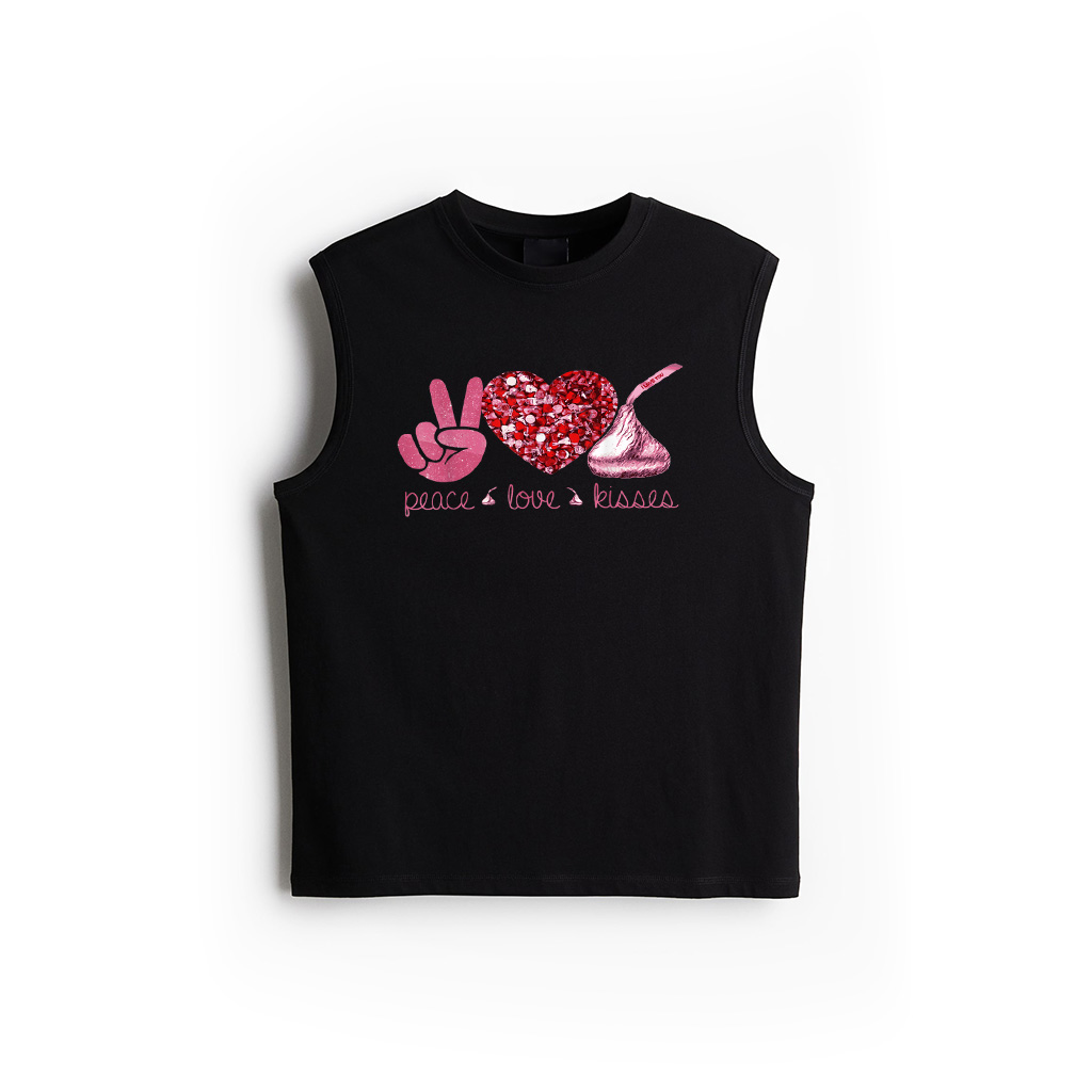 Valentines Day Peace Love Heart Chocolate Kisses Graphic Tee Tank Top