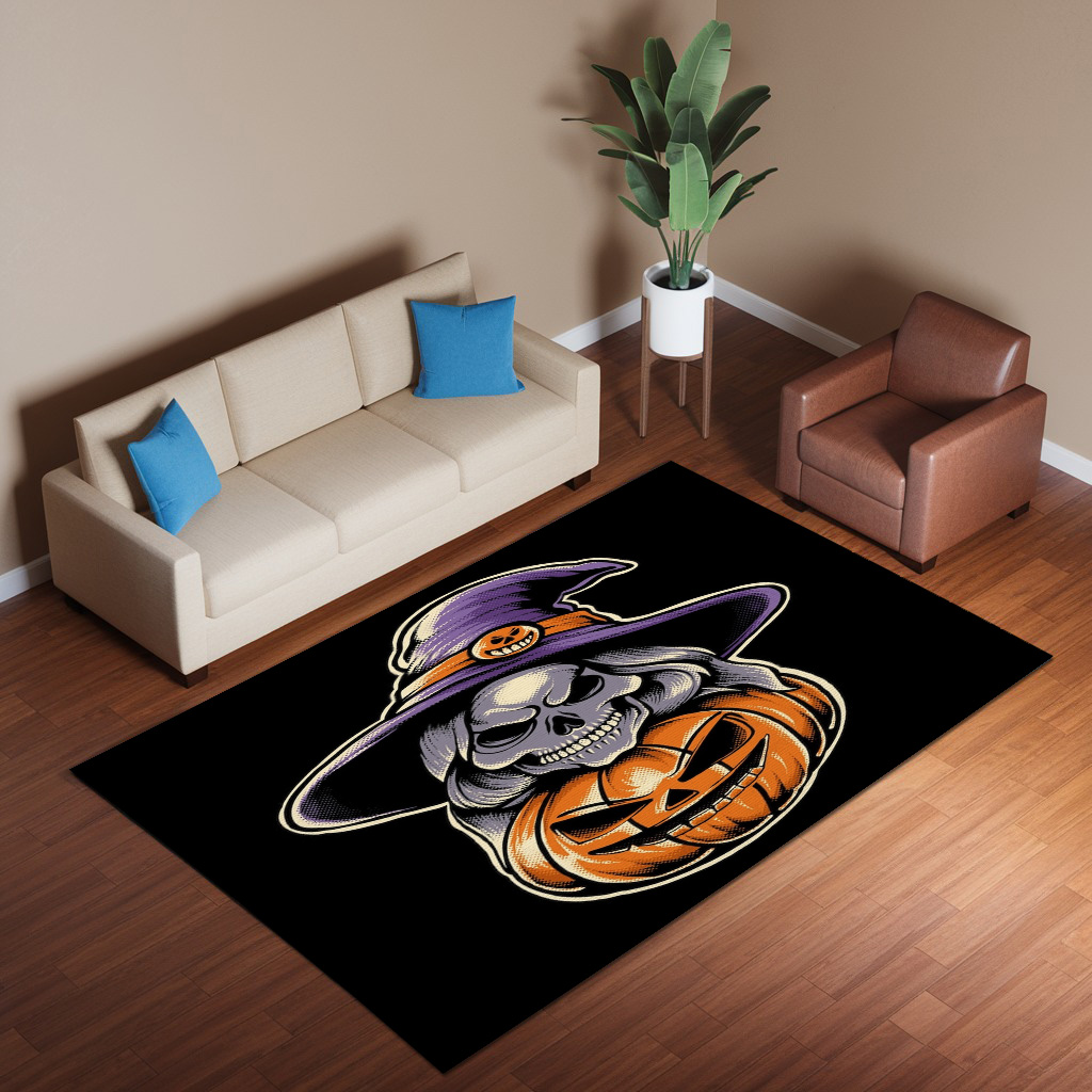 Vector Witch Skull Celebrating Halloween Day Rug