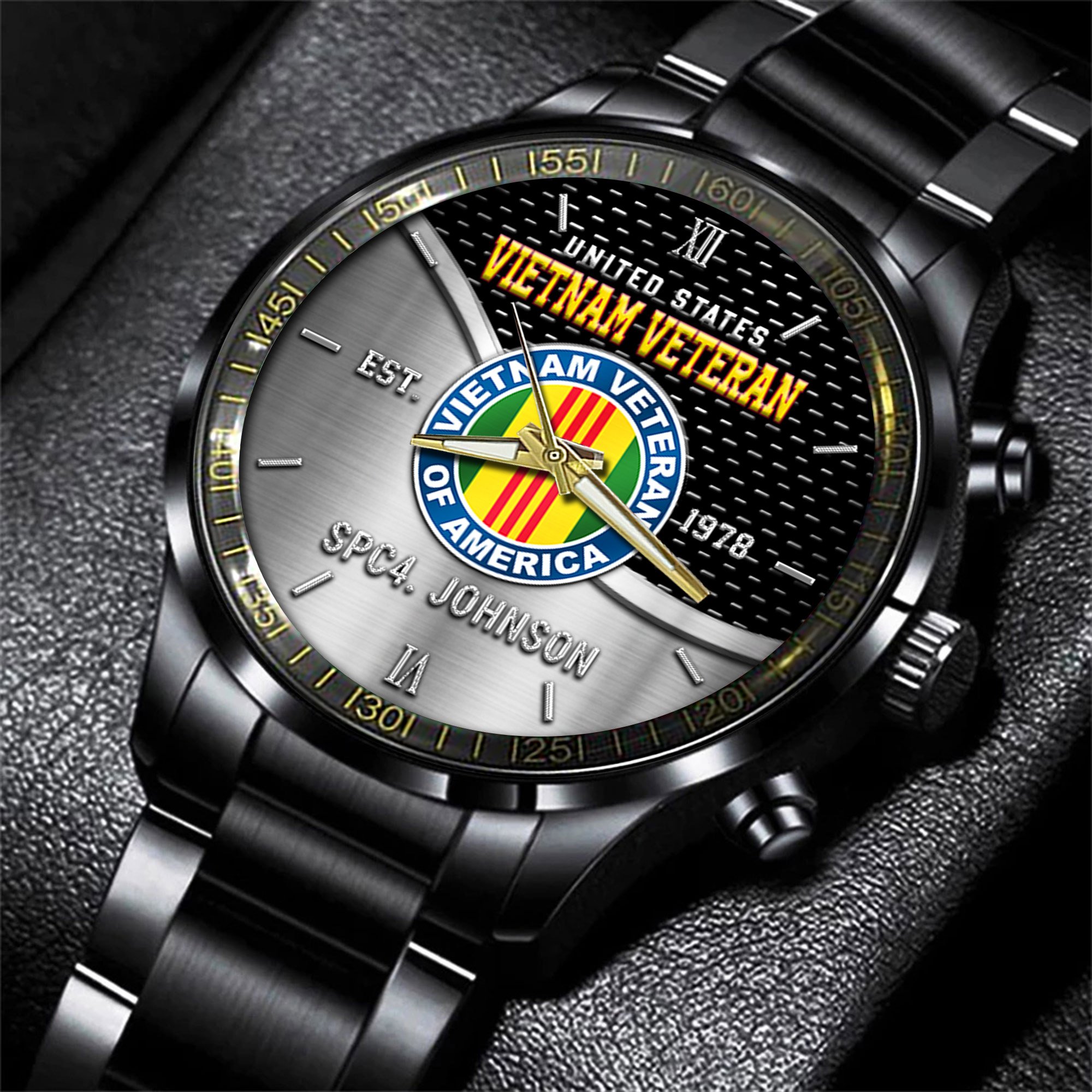 Vietnam Veteran Black Fashion Watch Custom Your Name, Military Watch, Gifts For Soldiers 