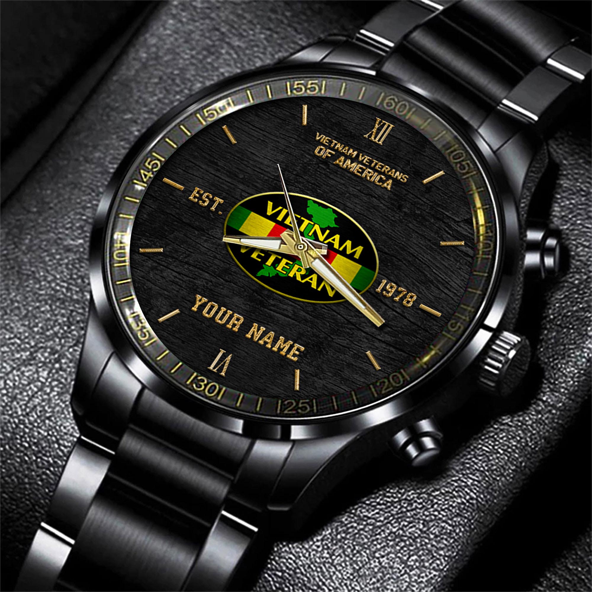 Vietnam Veteran Black Fashion Watch Custom Your Name, US Military Watch, Gift For Soldiers 
