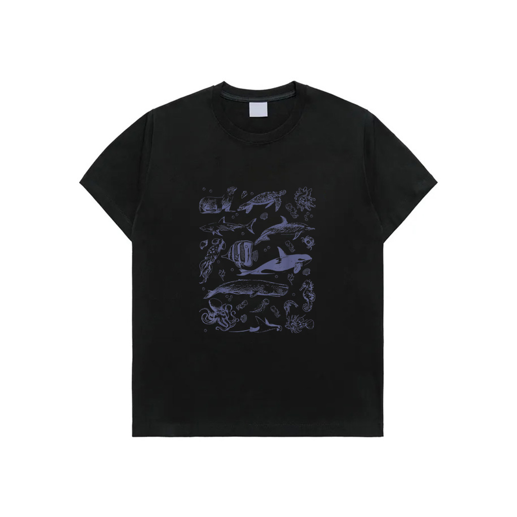 Vintage 90S Tattoo Sea Animal Sealife Ocean Whale Dolphin T-Shirt