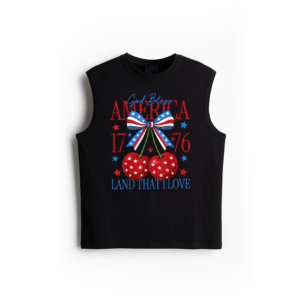 Vintage America Cherries Cherry Coquette Bow Trendy July 4Th Tank Top