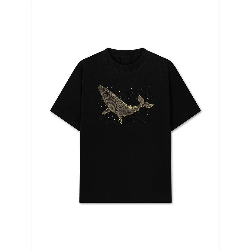 Vintage Blue Whale Moon In The Scean Of Stars T-Shirt