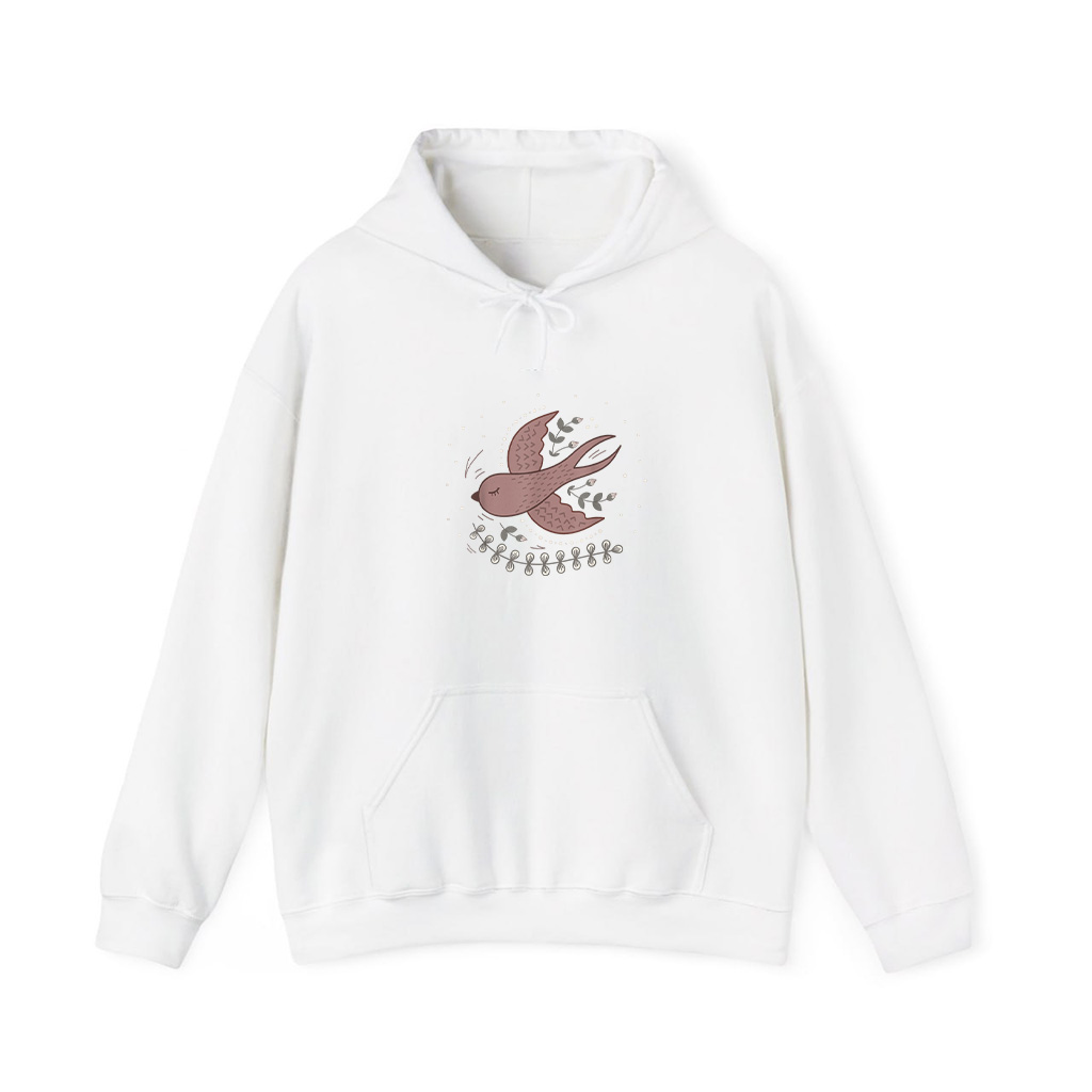 Vintage Boho Swallow Bird With Floral Folk Art Aesthetic Hoodie