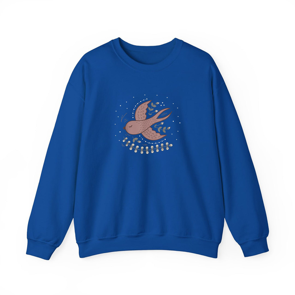 Vintage Boho Swallow Bird With Floral Folk Art Aesthetic Sweatshirts