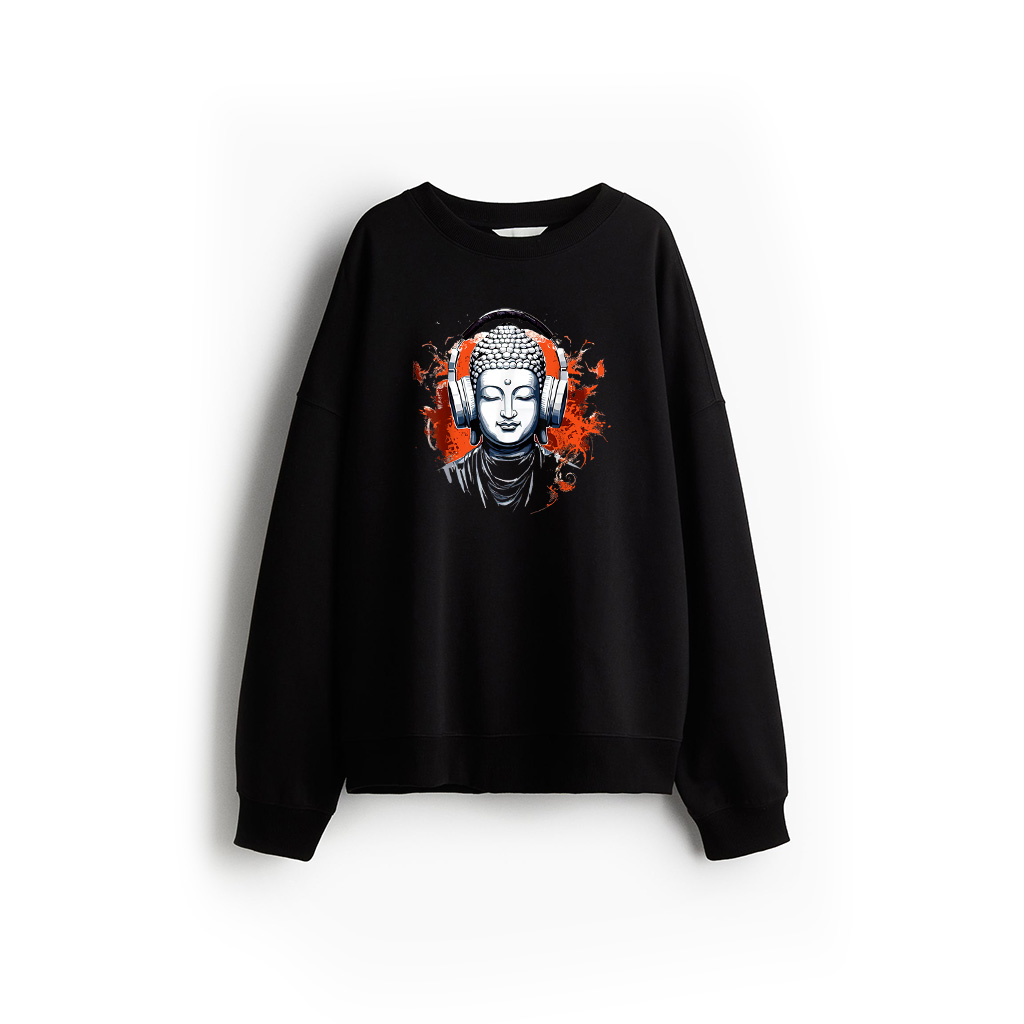 Vintage Buddha Wearing Headphones Music Producer Meditation Sweatshirt