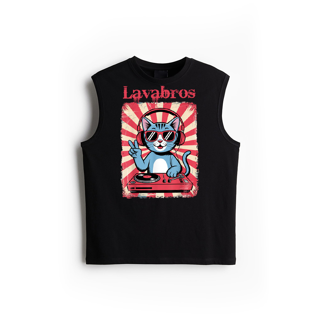 Vintage Cat DJ Music With Peace Sign Headphones Sunglasses Tank Top