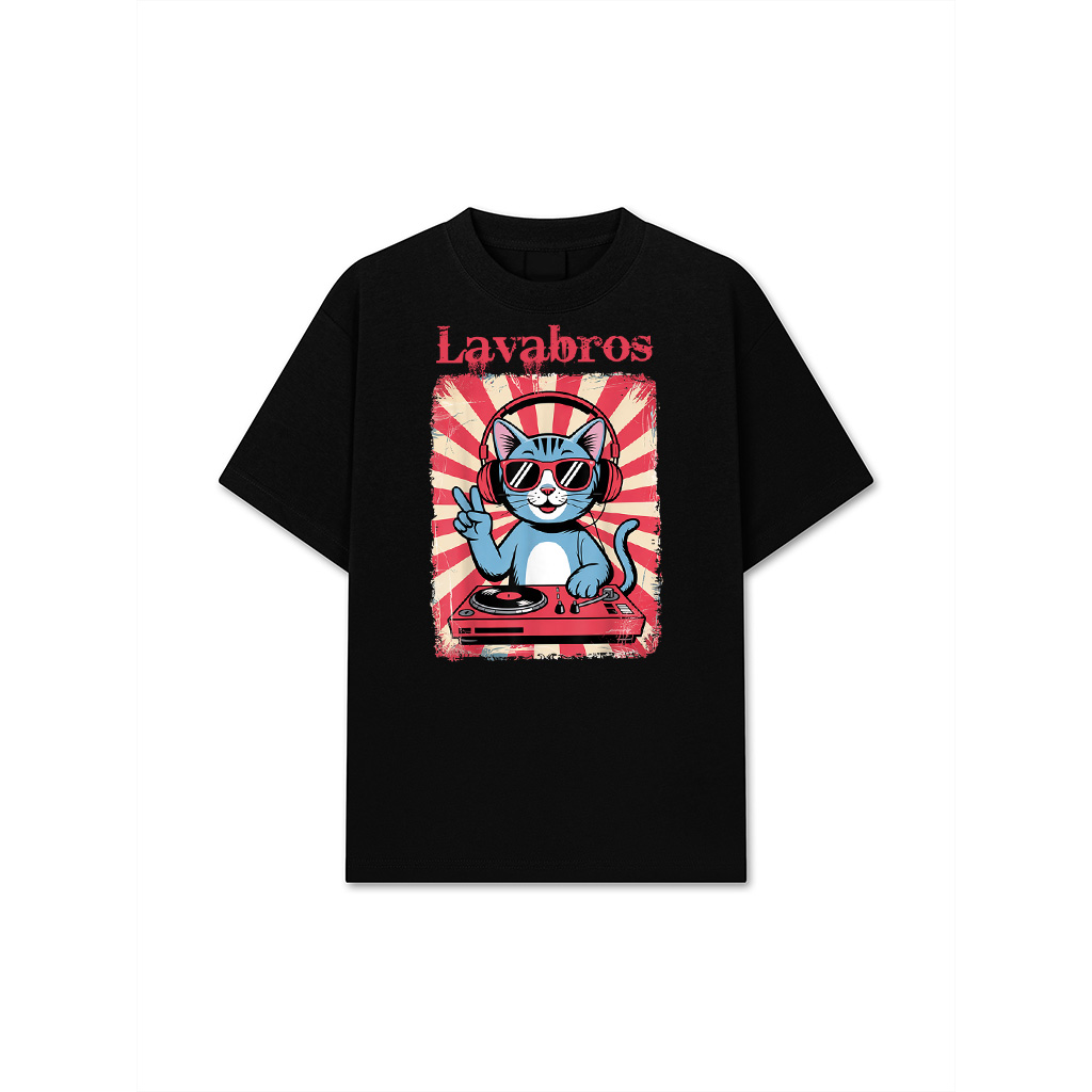 Vintage Cat DJ Music With Peace Sign Headphones Sunglasses T-Shirt