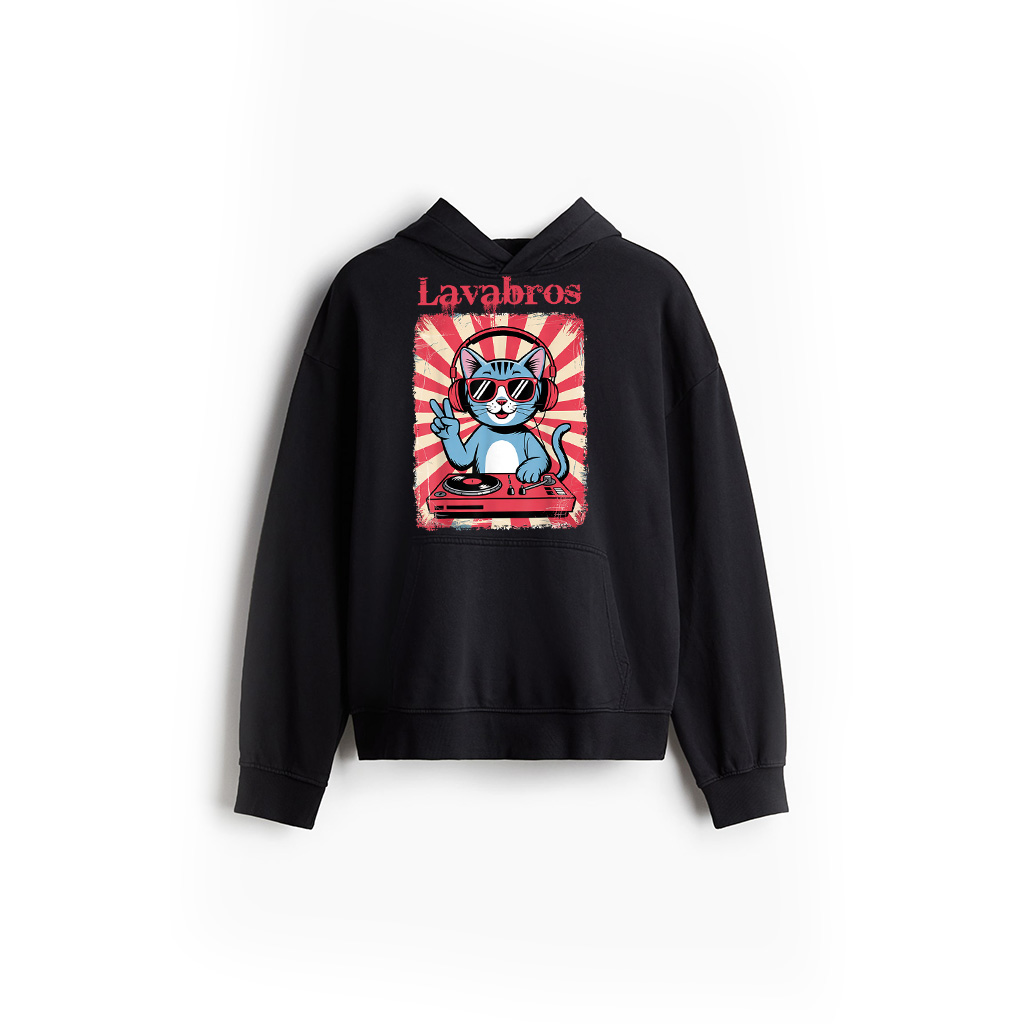 Vintage Cat DJ Music With Peace Sign Headphones Sunglasses Hoodie