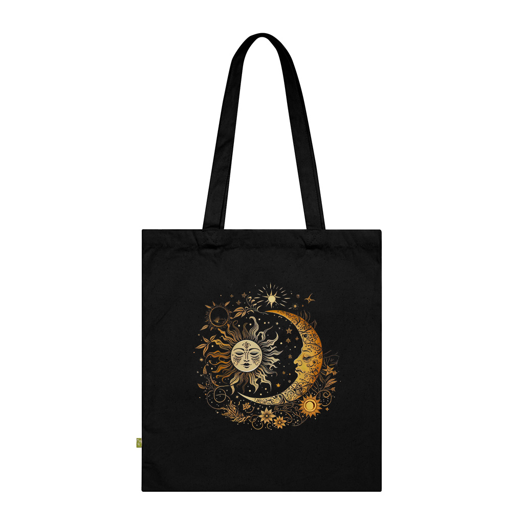 Vintage Celestial Sun Moon Flower Astrology Moon Phases Tote Bag
