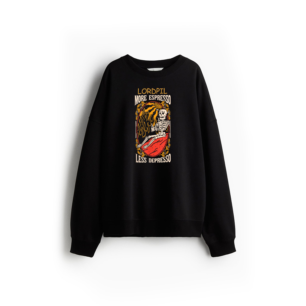 Vintage Coffee Art, Coffee Pun More Espresso, Less Depresso Sweatshirt