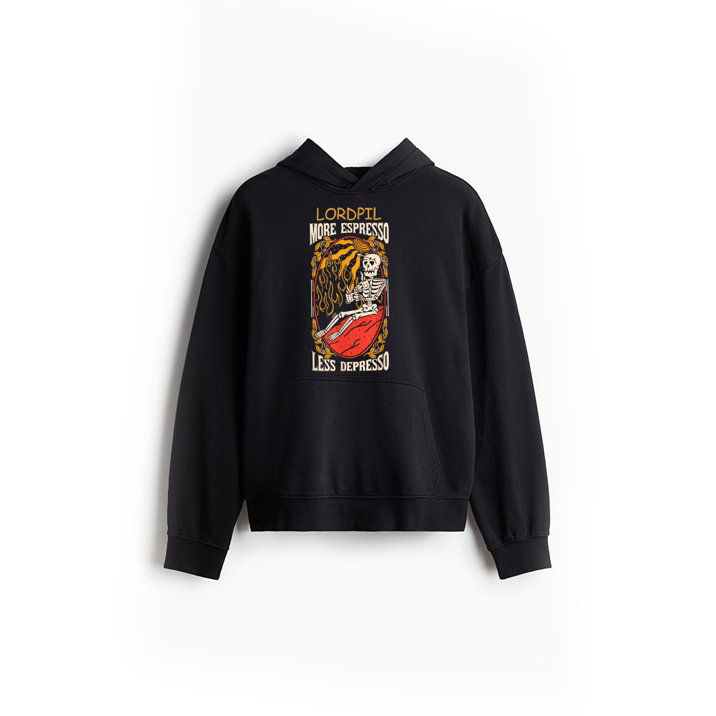 Vintage Coffee Art, Coffee Pun More Espresso, Less Depresso Hoodie