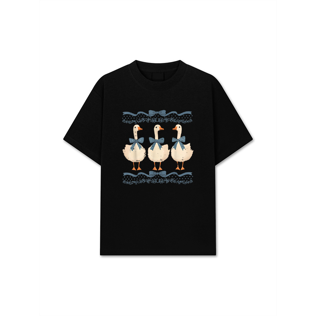 Vintage Coquette Bow Funny Mama Goose With Baby Geese Duck T-Shirt