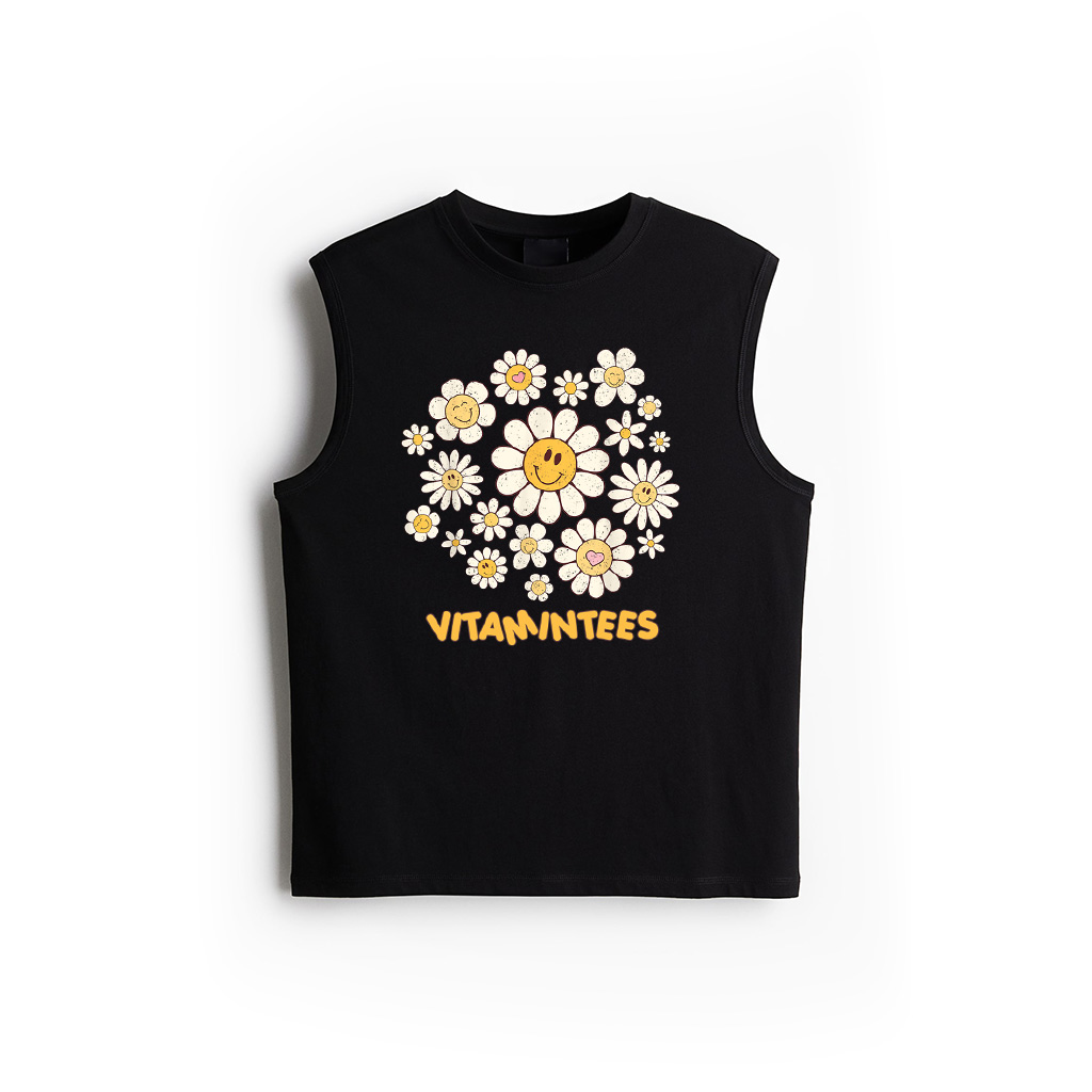 Vintage Cute Smile Face Flower Happy Face Flowers Heart Girl Tank Top