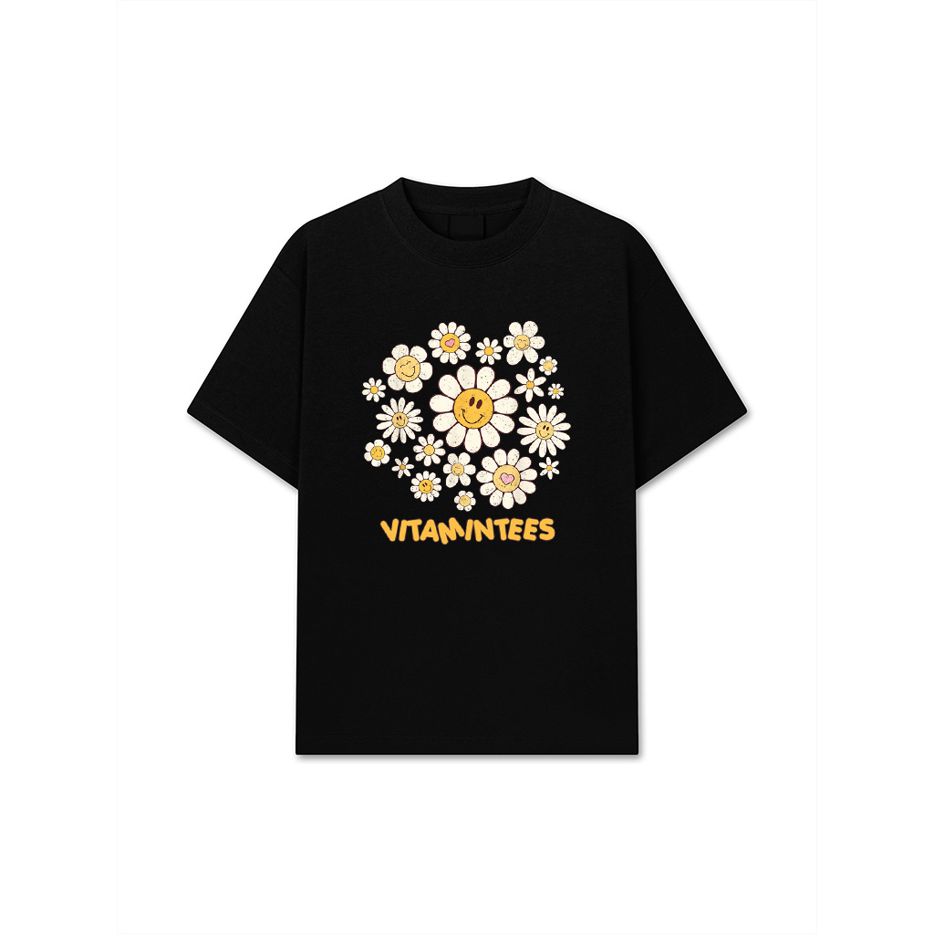 Vintage Cute Smile Face Flower Happy Face Flowers Heart Girl T-Shirt