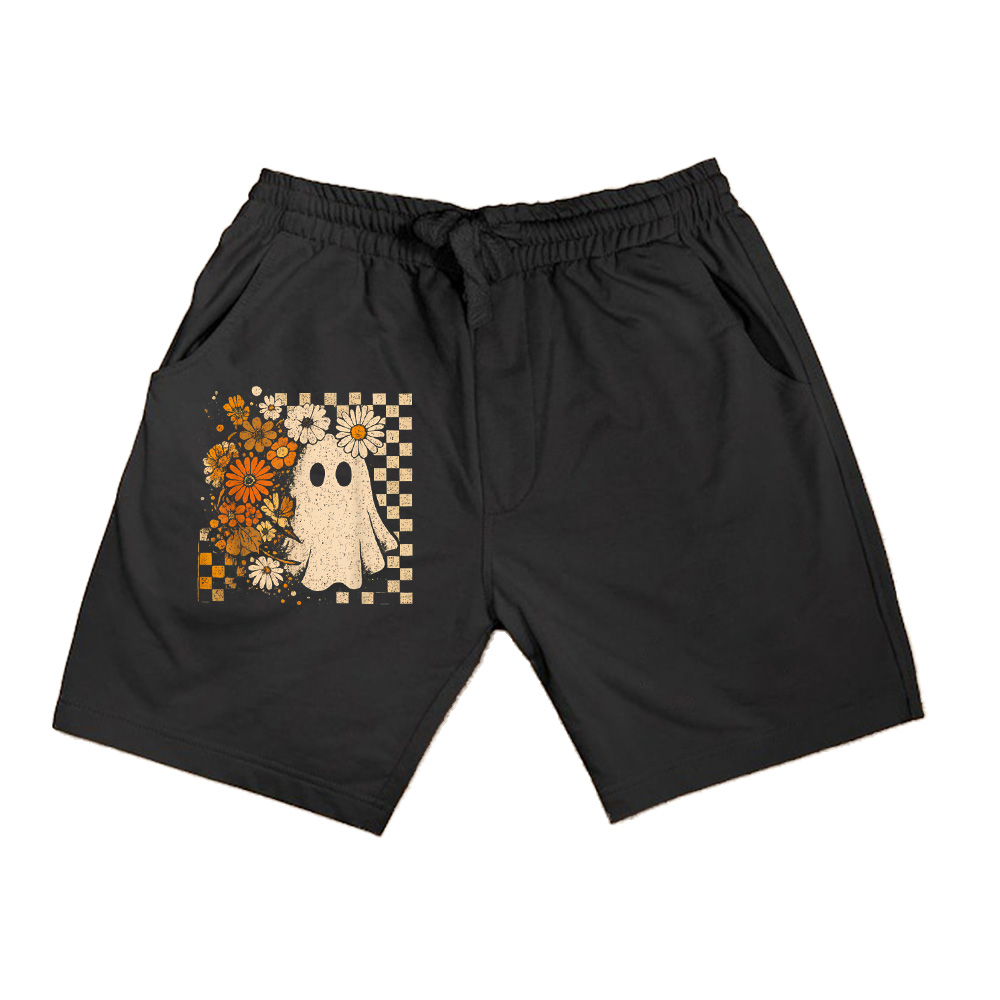 Vintage Floral Checkered Ghost Halloween Fall Autumn Shorts