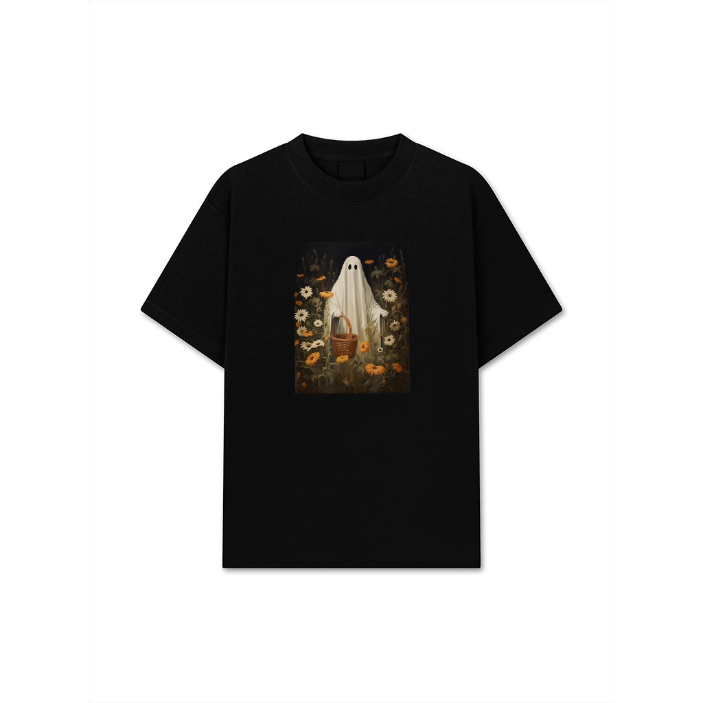 Vintage Floral Ghost In Forest Flowers Rustic Cozy Halloween T-Shirt