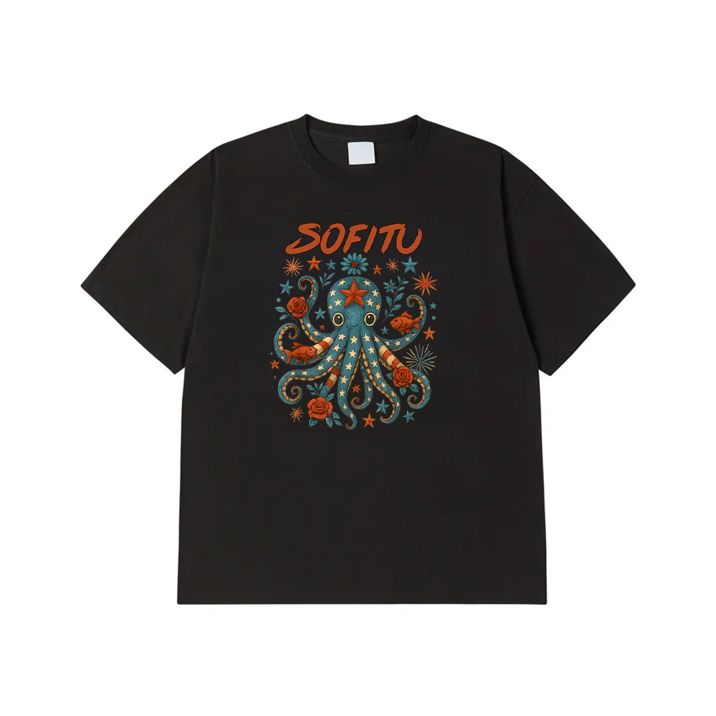 Vintage Floral Octopus Patriotic 4Th Of July Fireworks USA T-Shirt