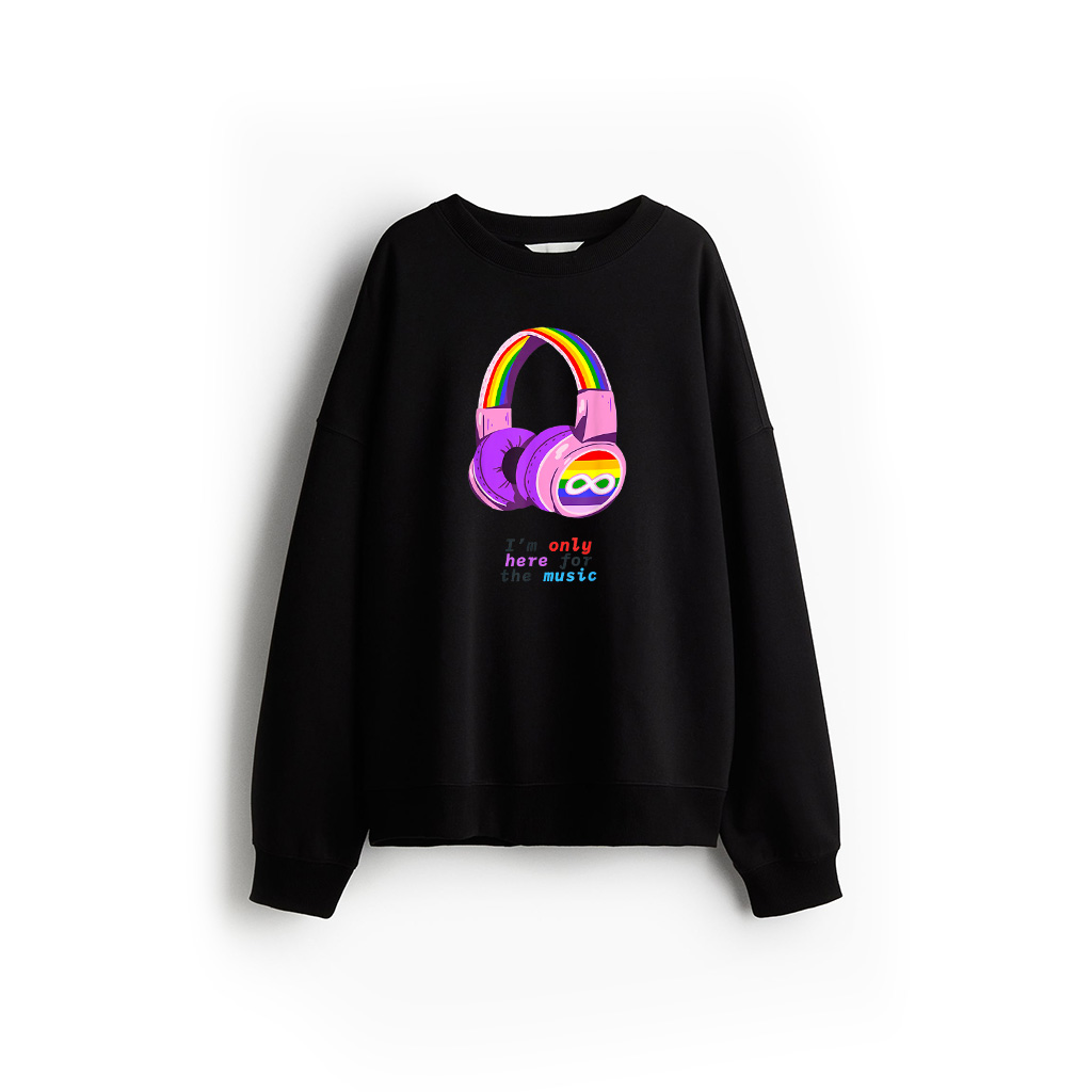 Vintage Funny Im Only Here For The Music Colorful Headphone Sweatshirt