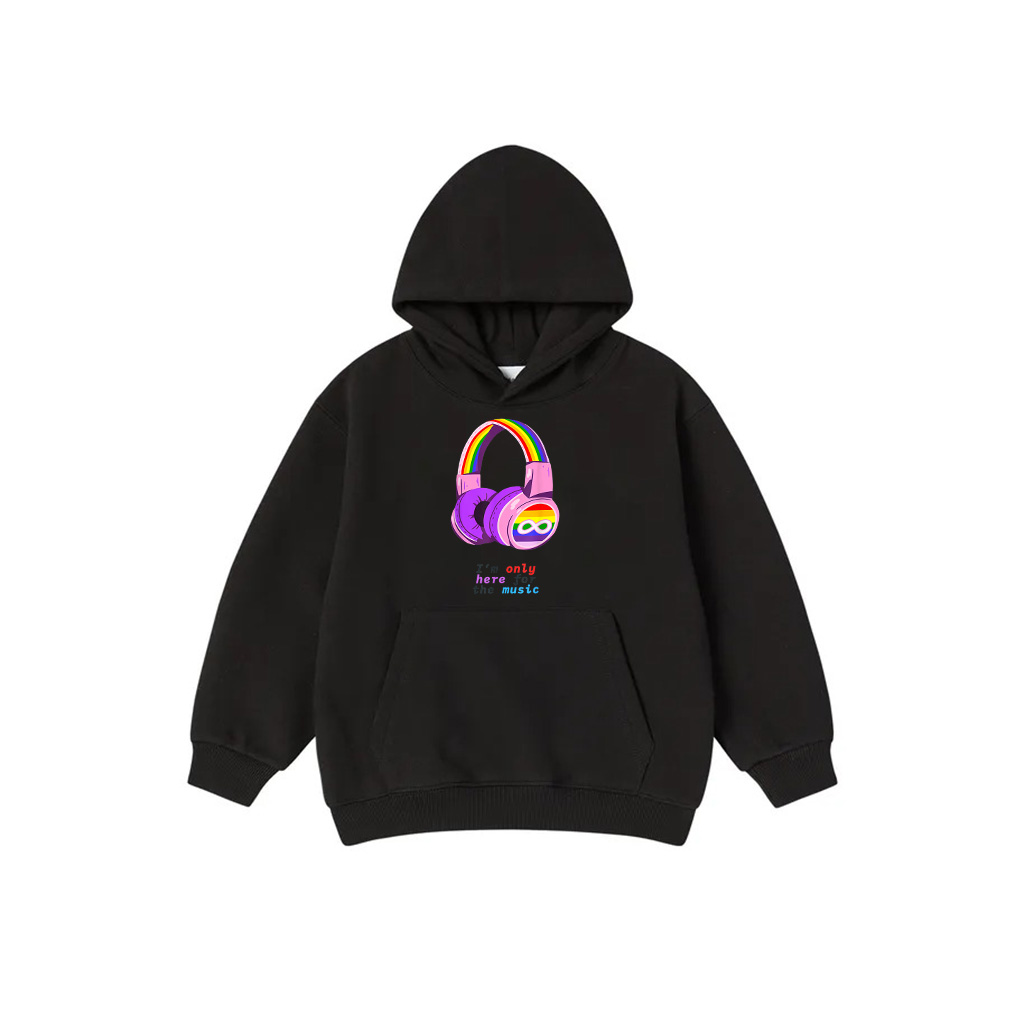 Vintage Funny Im Only Here For The Music Colorful Headphone Hoodie