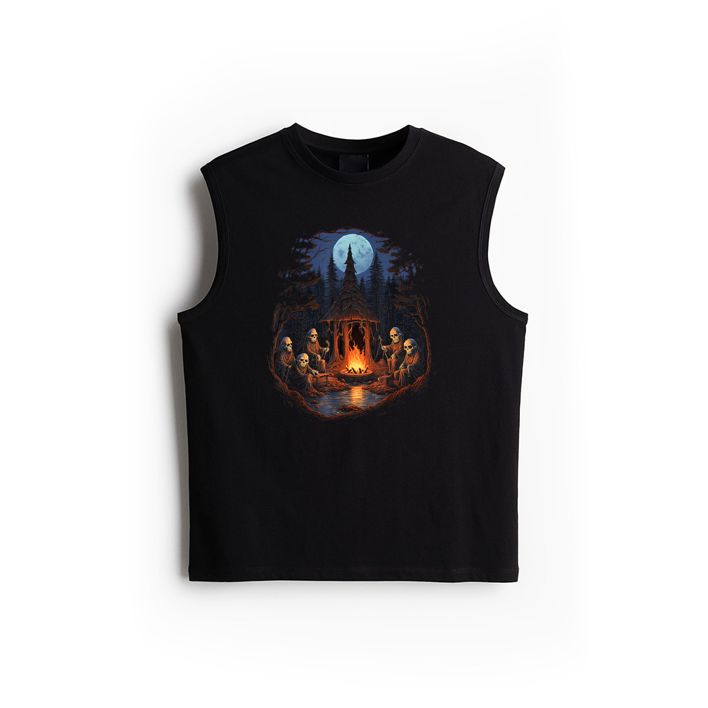 Vintage Ghost And Skeleton By Fire Camping Gothic Halloween Tank Top
